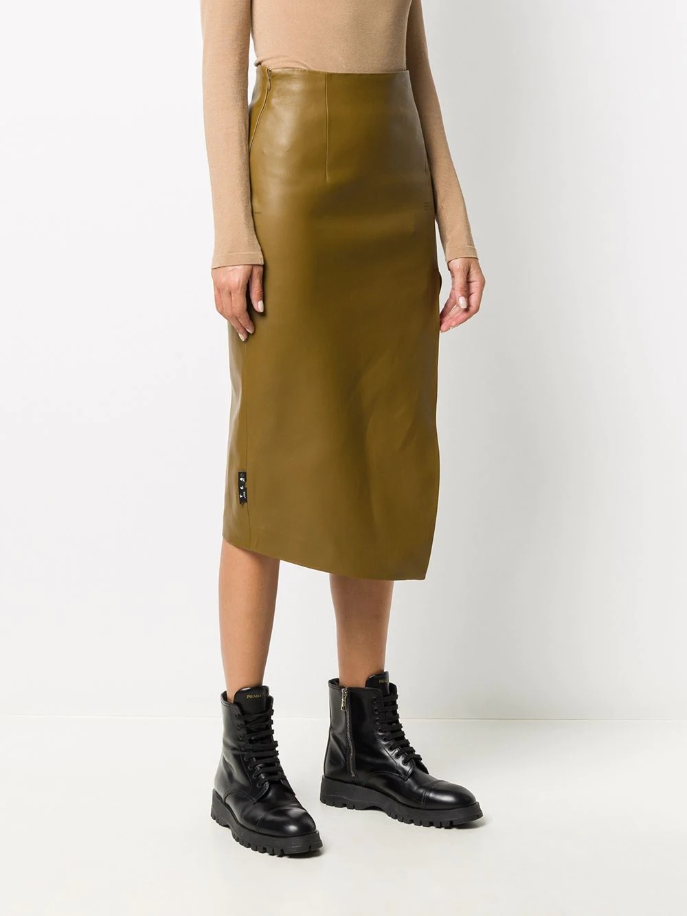 leather asymmetric pencil skirt - 3