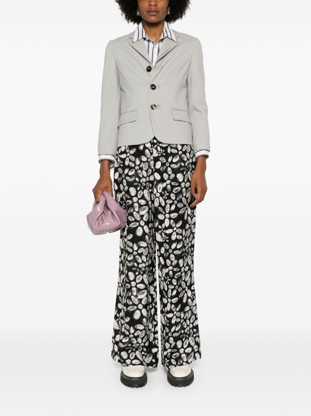 floral crepe straight trousers - 2