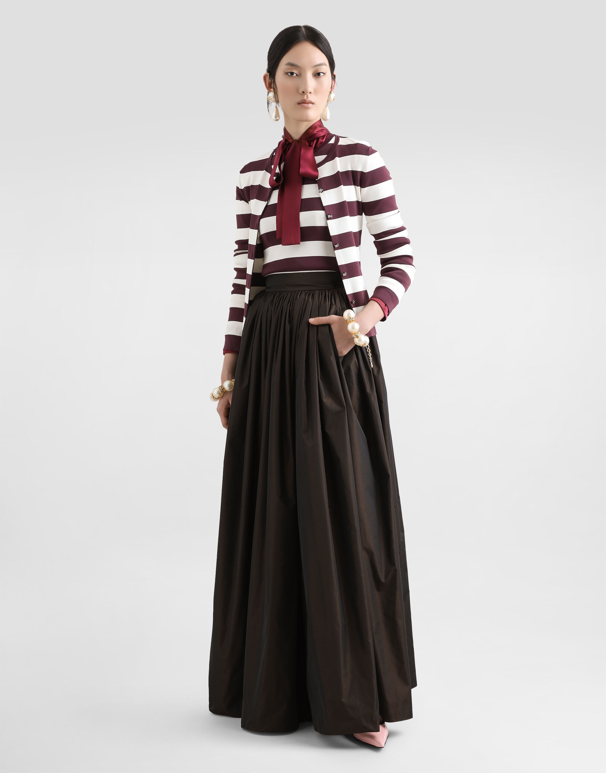 Striped crew-neck viscose cardigan - 2