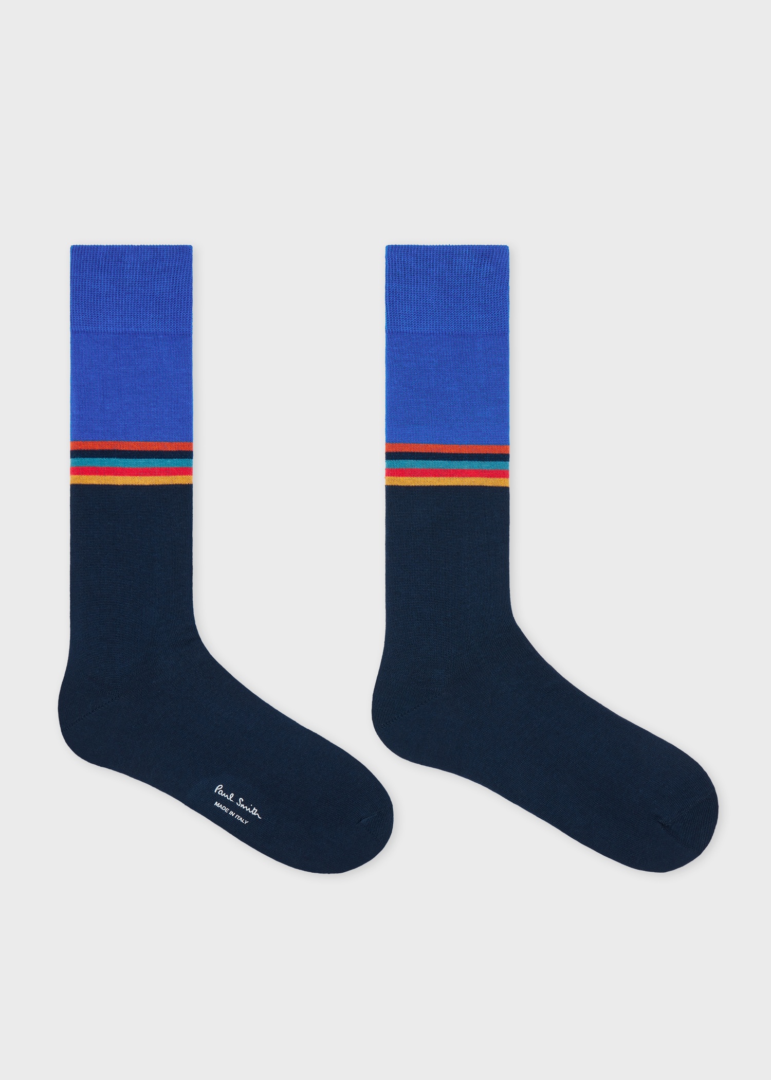 Light Blue and Navy 'Artist Stripe' Colourblock Socks - 2