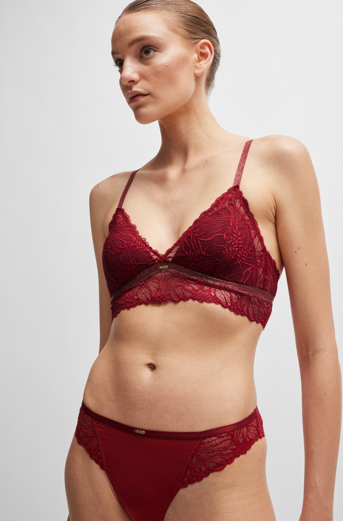 LACE TRIANGLE BRA WITH METAL LOGO TRIM - 5
