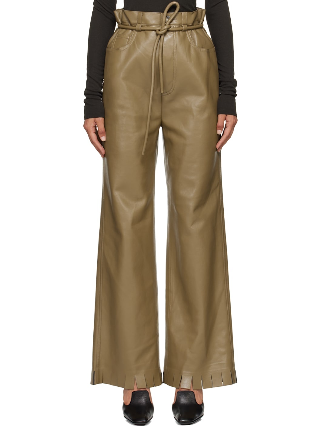 Taupe Harlee Vegan Leather Trousers - 1