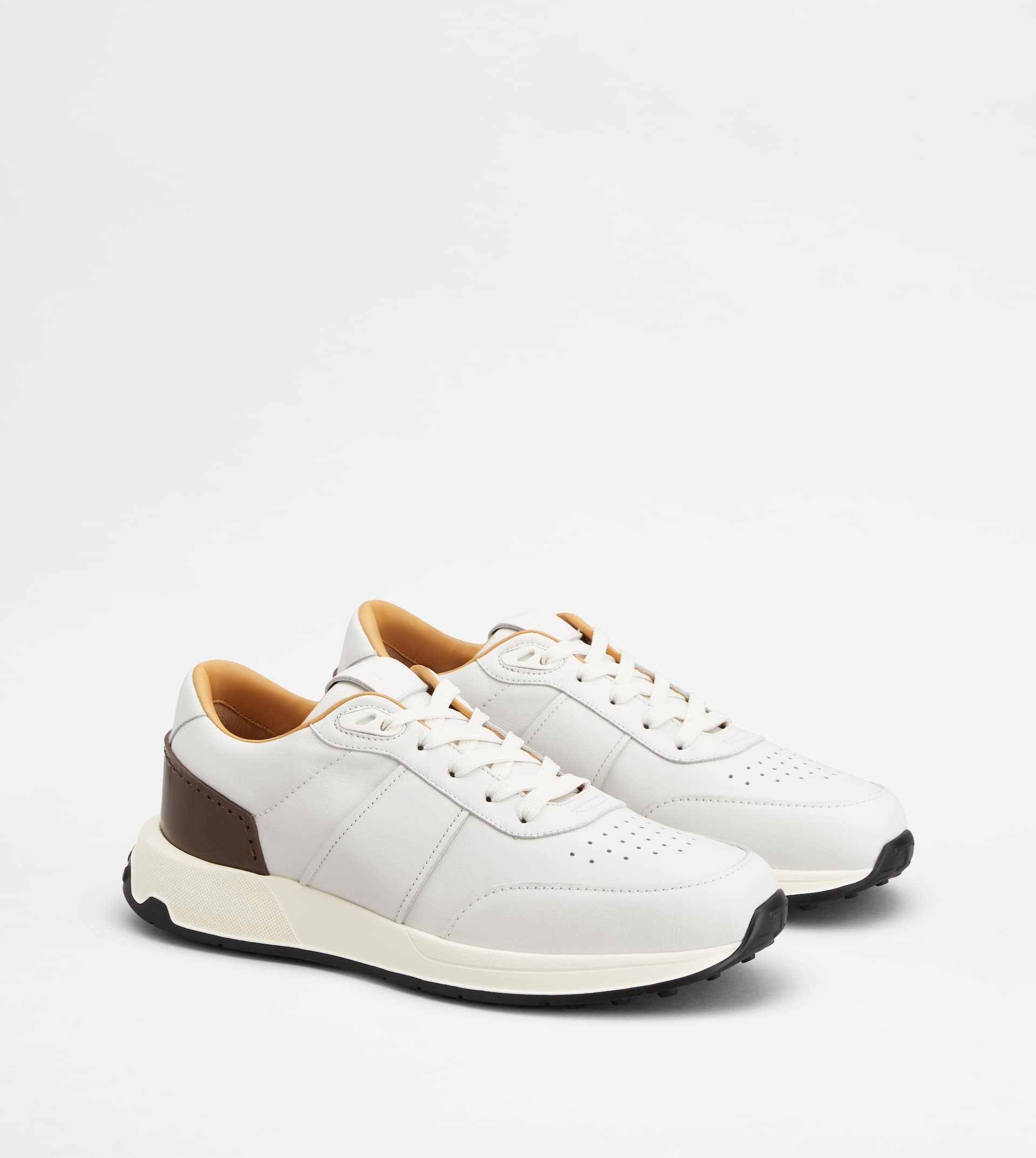 SNEAKERS IN LEATHER AND TECHNICAL FABRIC - WHITE, BROWN - 2