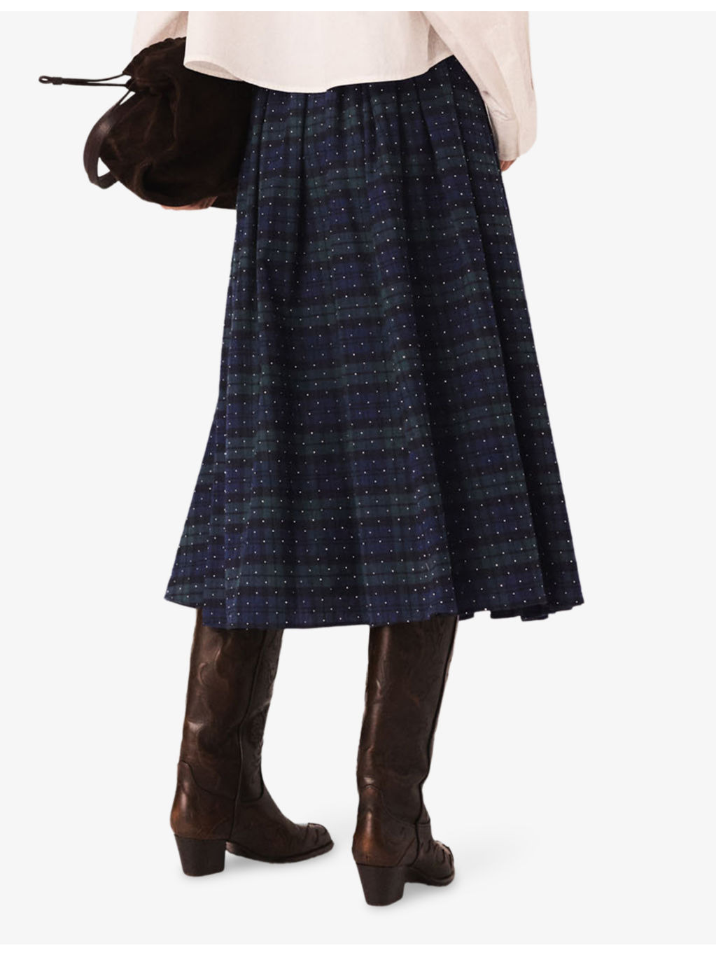 Rhinestone-Embellished Checked Cotton Midi Skirt - 4