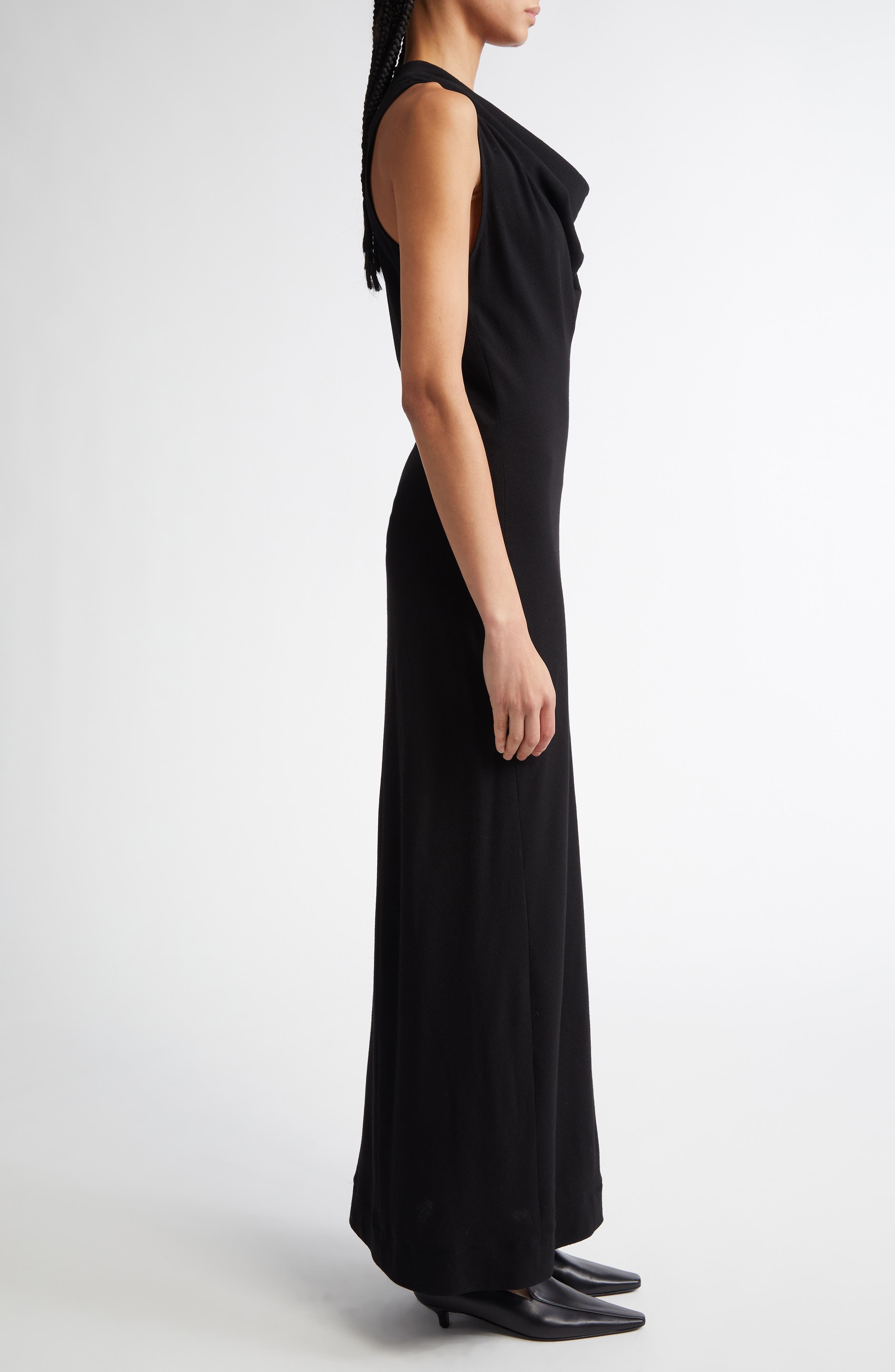 TOTEME Cowl Neck Stretch Crepe Dress in Black at Nordstrom - 3