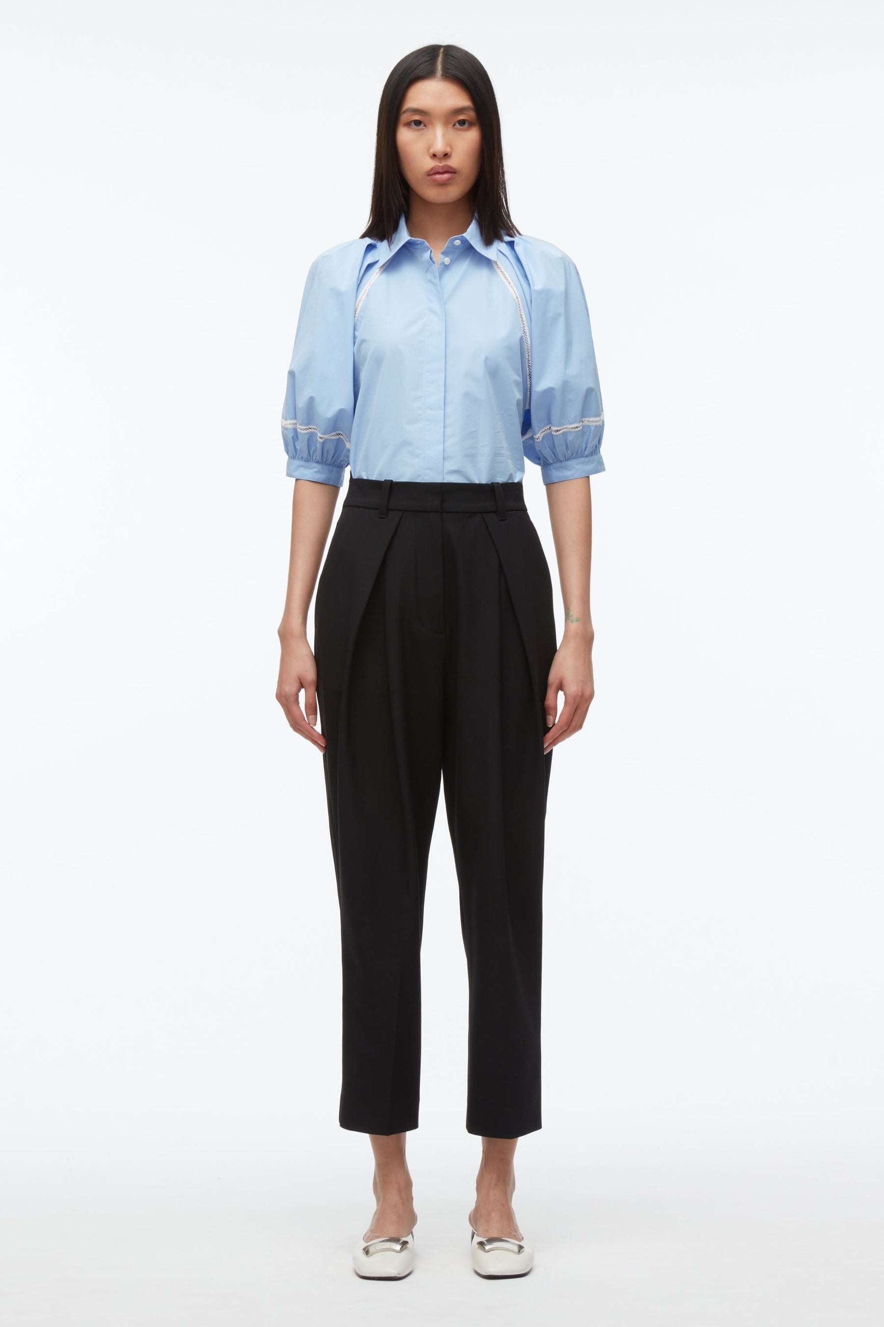Lantern Sleeve Shirt With Lattice Trim - 2
