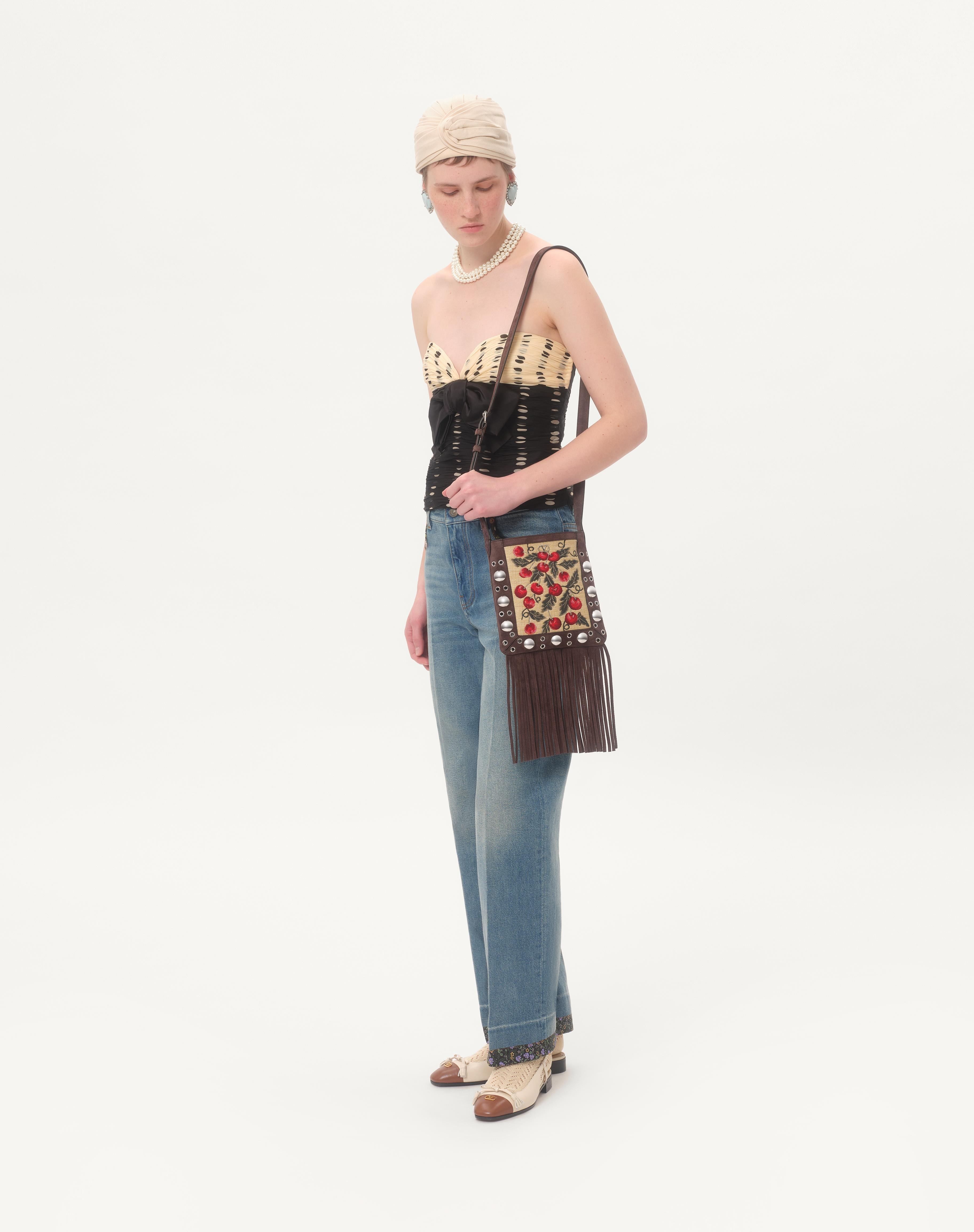 VALENTINO GARAVANI NELLCÔTE SMALL SHOULDER BAG IN JACQUARD SYNTHETIC RAFFIA AND FRINGES - 2