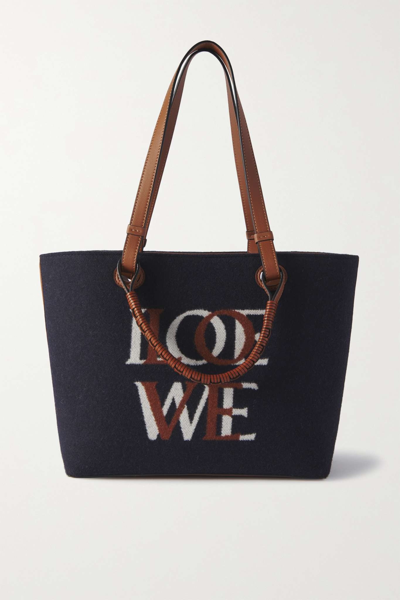 Anagram small leather-trimmed felted jacquard tote - 1