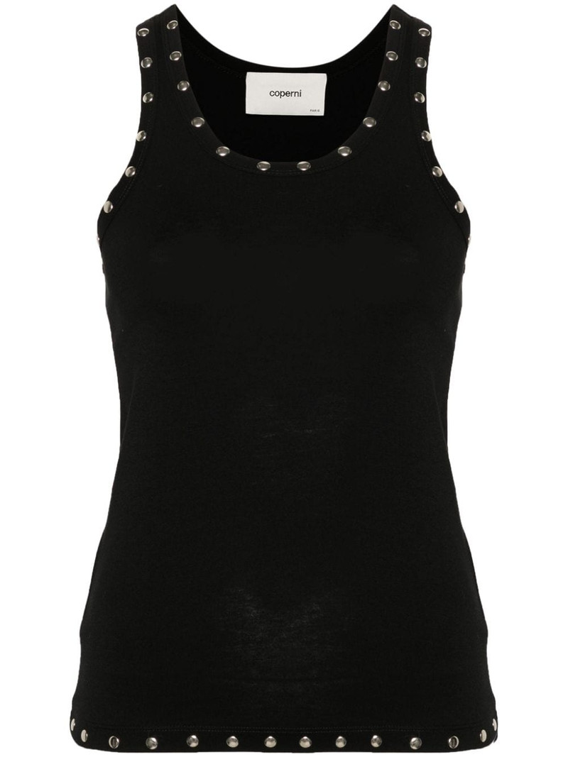 logo-embroidered studded tank top 1
