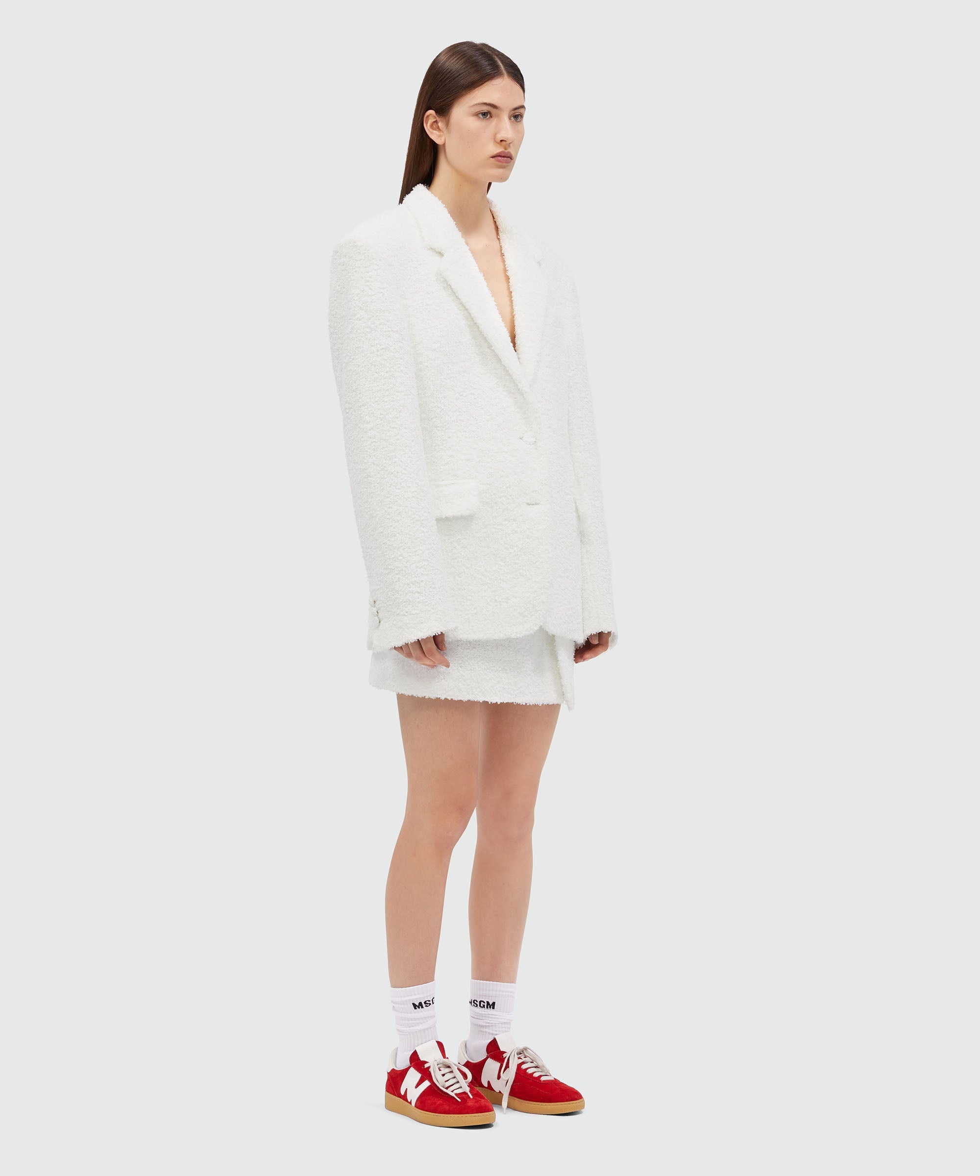 White sponge-effect tweed jacket - 4