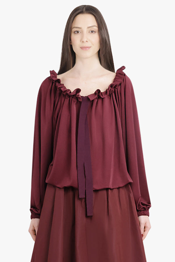 ICONIC TIE NECK BLOUSE | BURGUNDY - 3