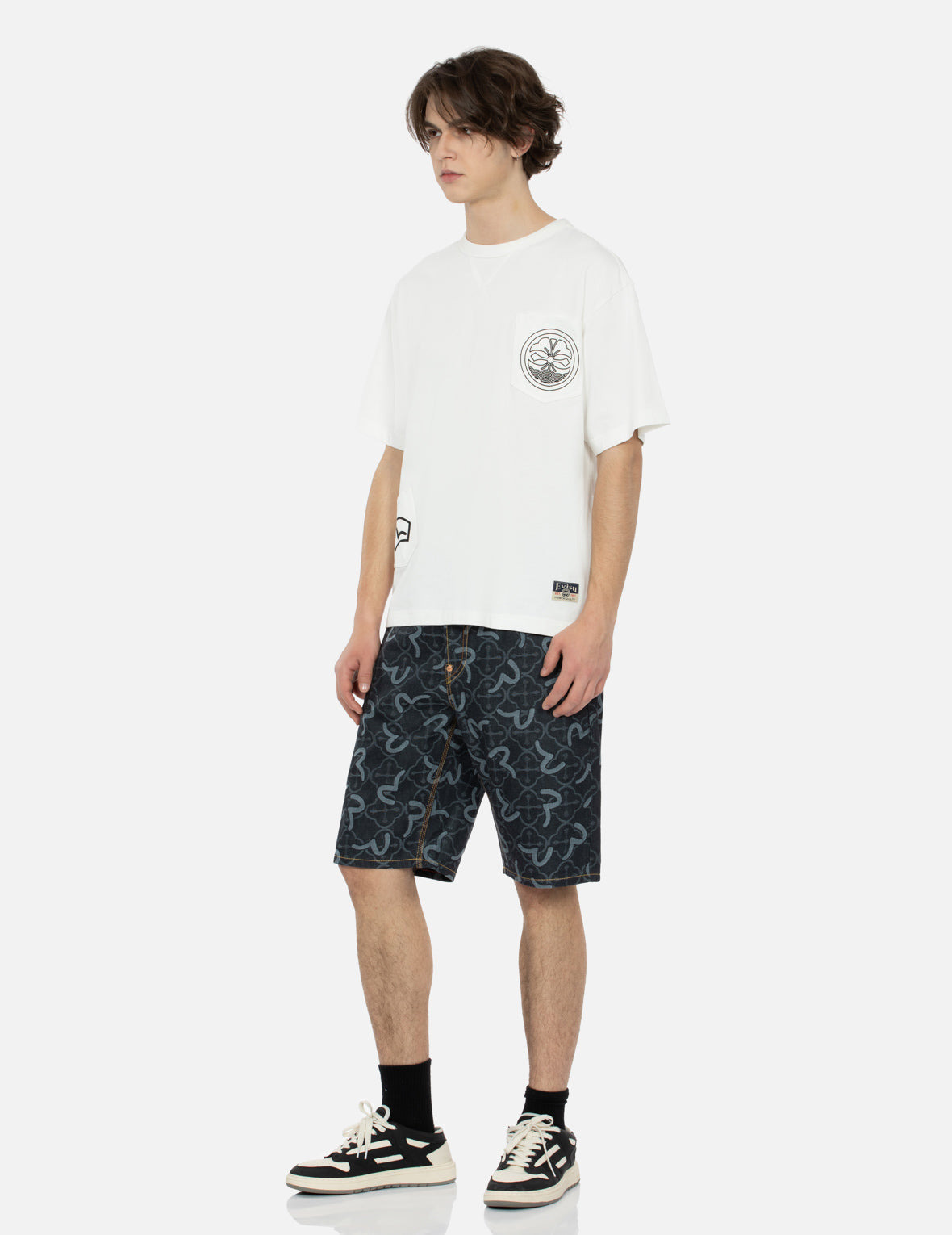 ALLOVER SEAGULL AND KAMON JACQUARD REGULAR FIT DENIM SHORTS - 4
