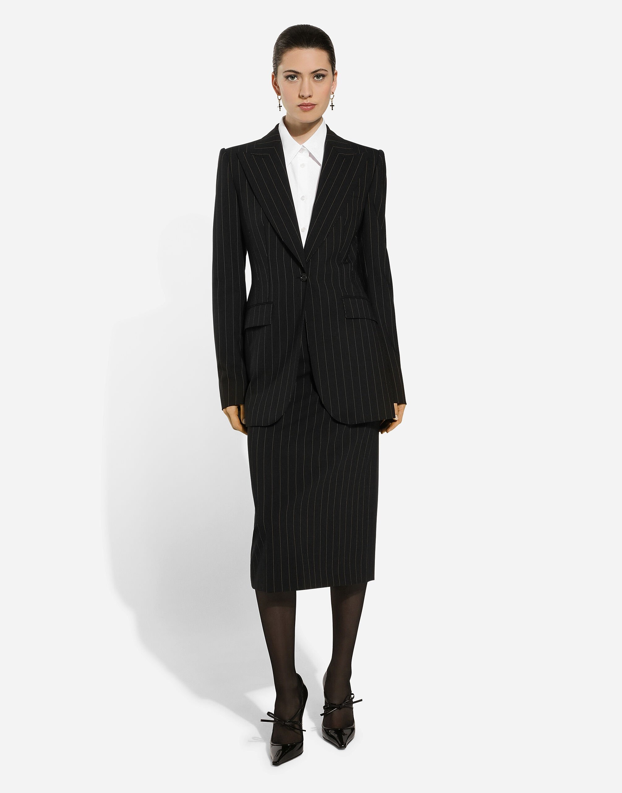 Pinstripe wool calf-length skirt - 5