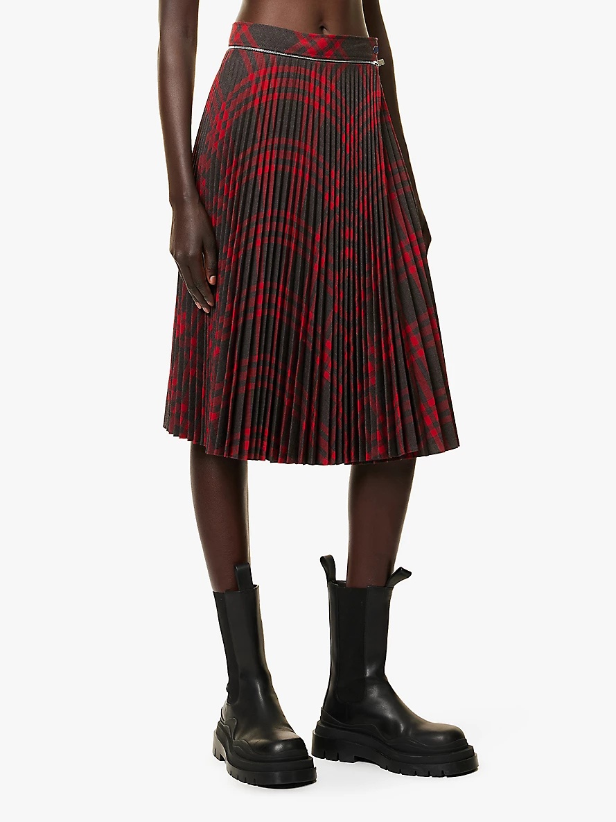 Checked pleated woven midi skirt - 3