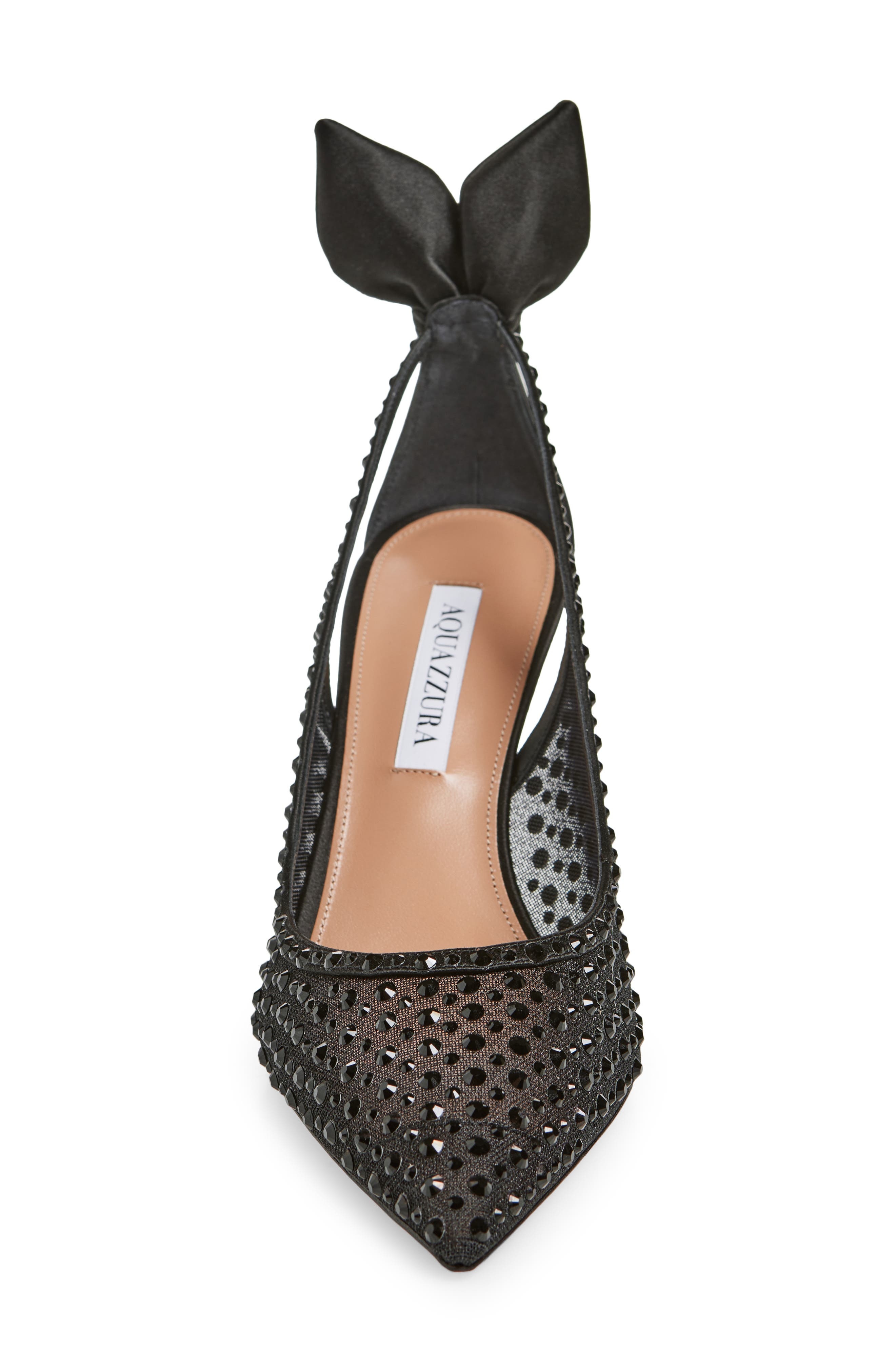 Aquazzura Bow Tie Crystal Embellished Pointed Toe Pump in Black at Nordstrom - 4