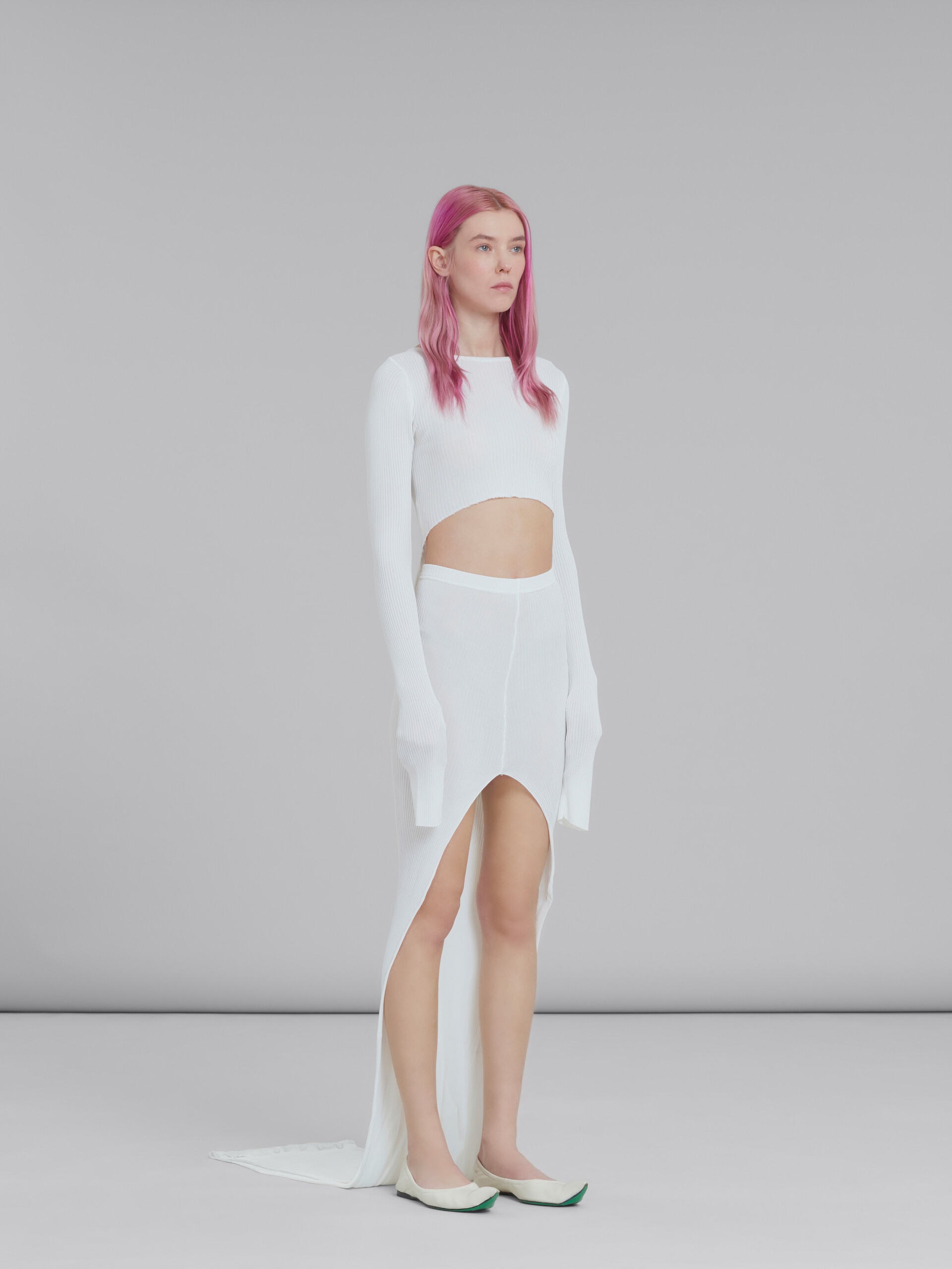 WHITE RIBBED VISCOSE CUTOUT DRESS - 6