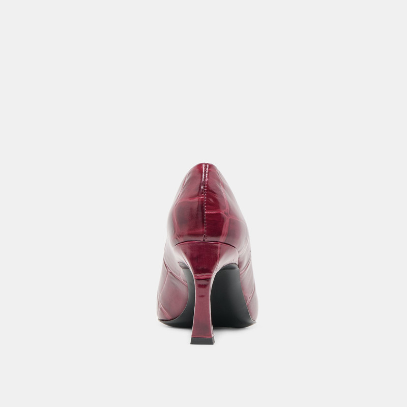 MIDGE HEELS BURGUNDY CROCO EMBOSSED LEATHER 7