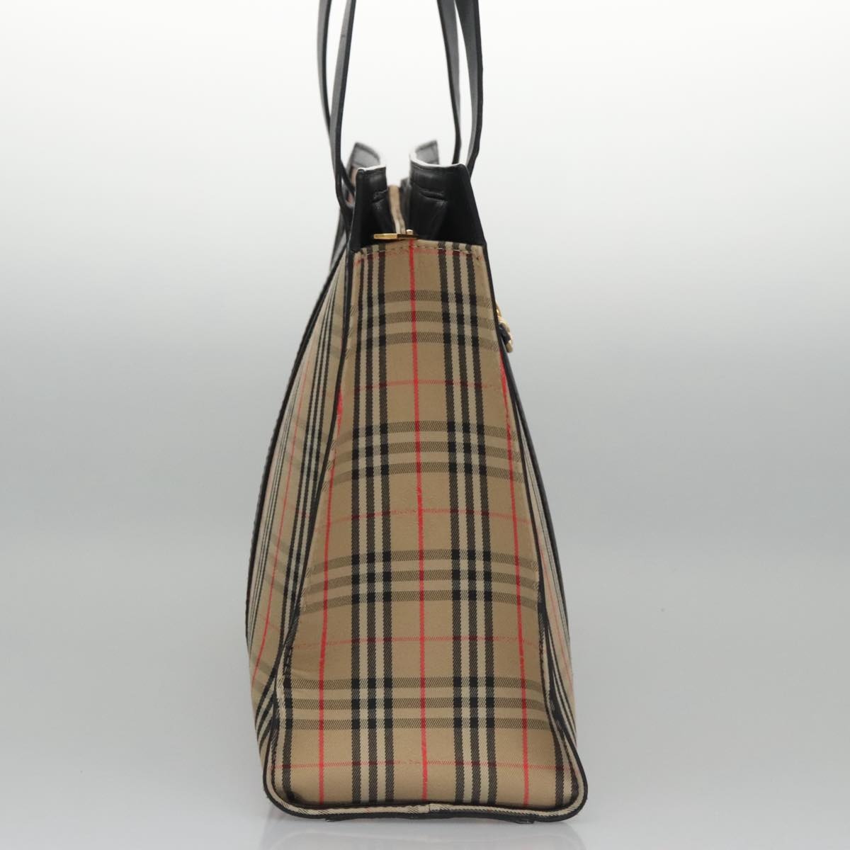 Burberry Nova Check Tote Bag Canvas Leather Beige Black Gold - 5