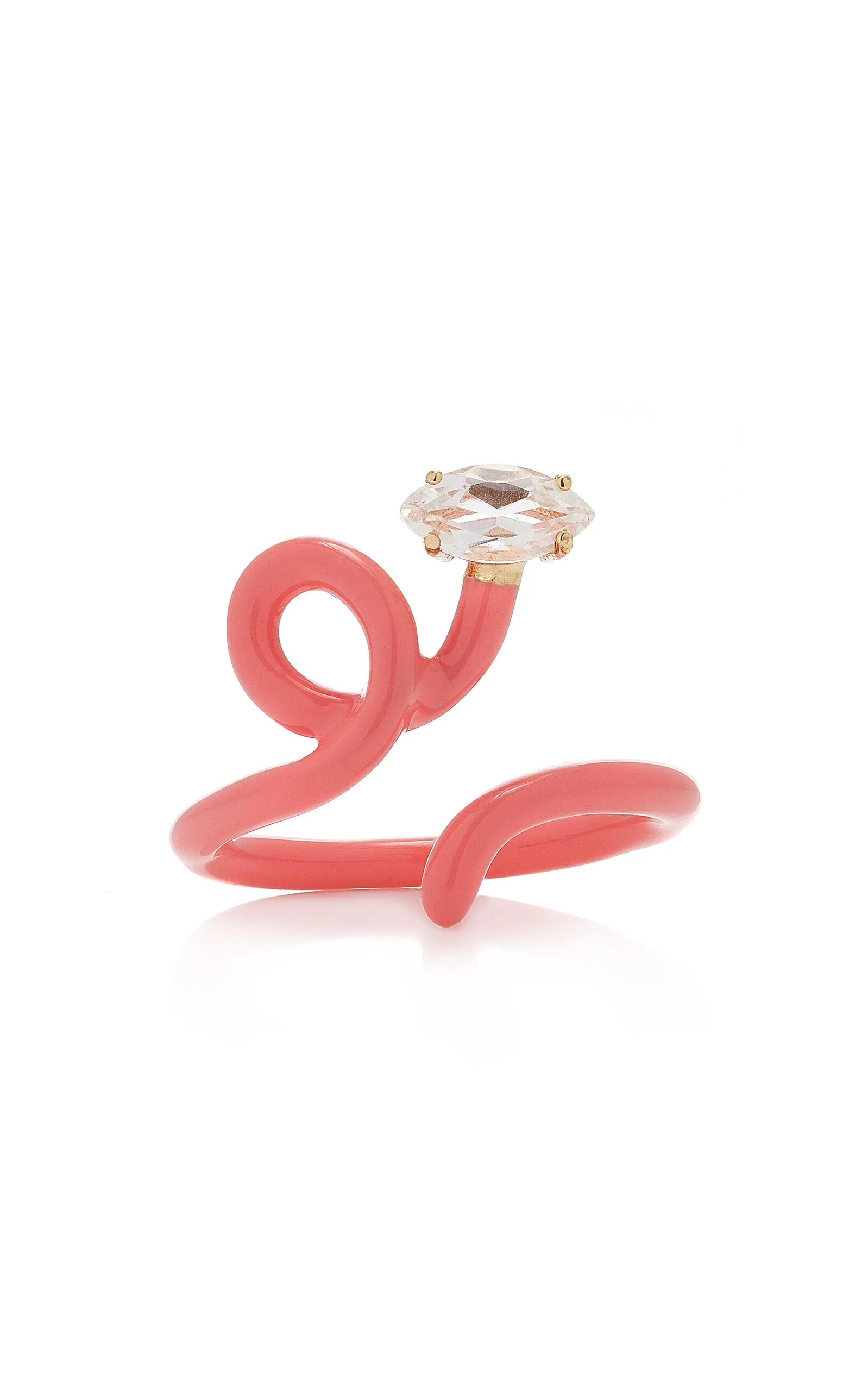Baby Vine Enameled 9K Rose Gold Crystal Ring pink - 1