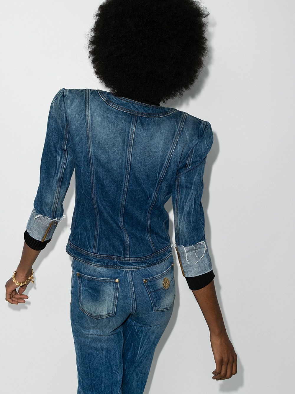 square-shoulder denim jacket - 3