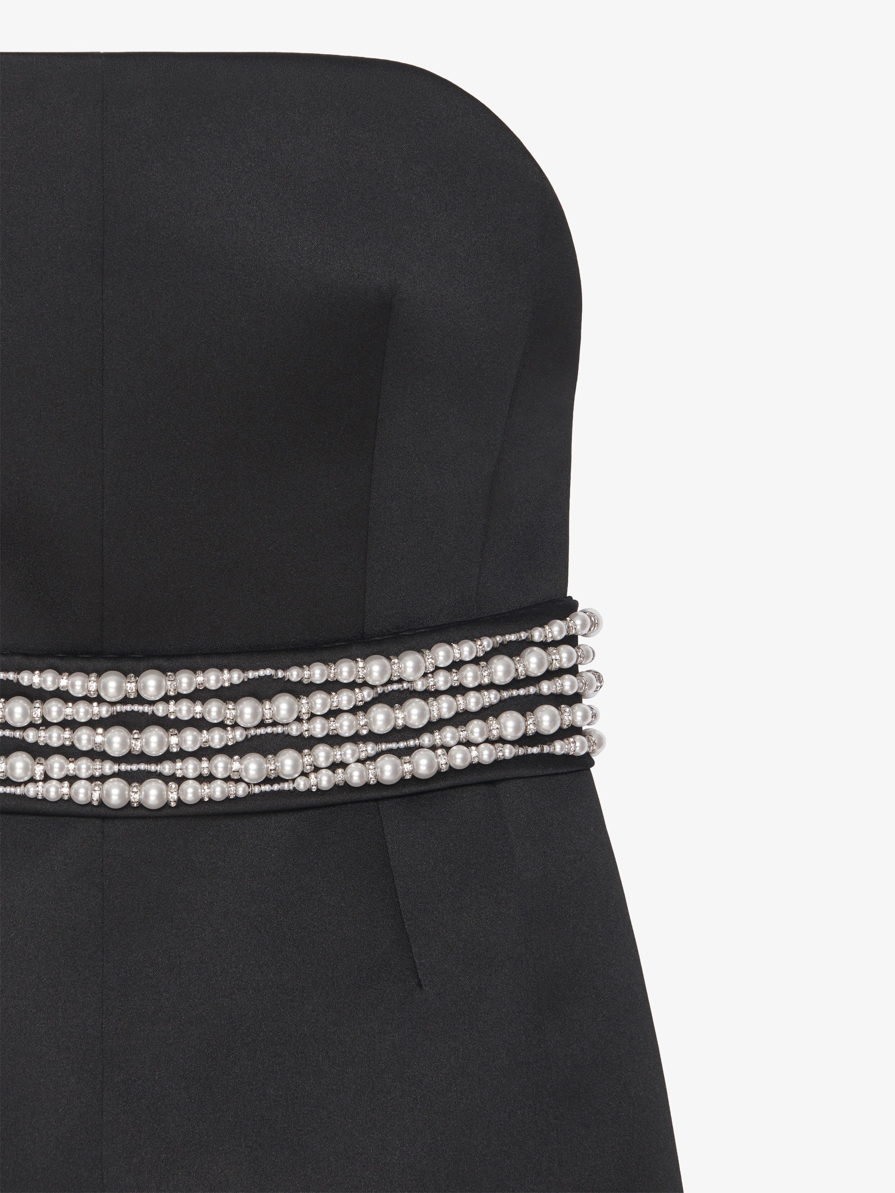EVENING BUSTIER DRESS IN SATIN WITH PEARL BELT - 2