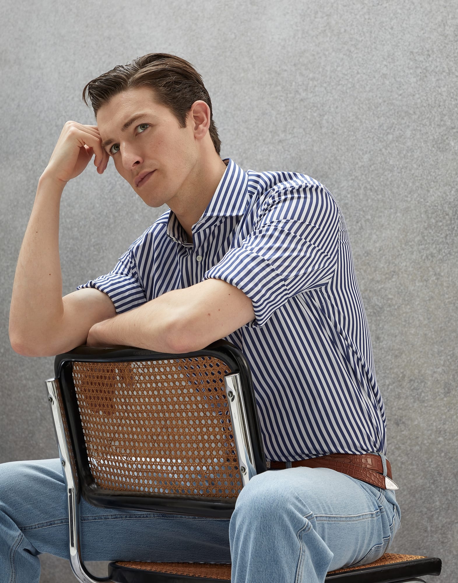 Striped poplin basic fit shirt with spread collar - 4