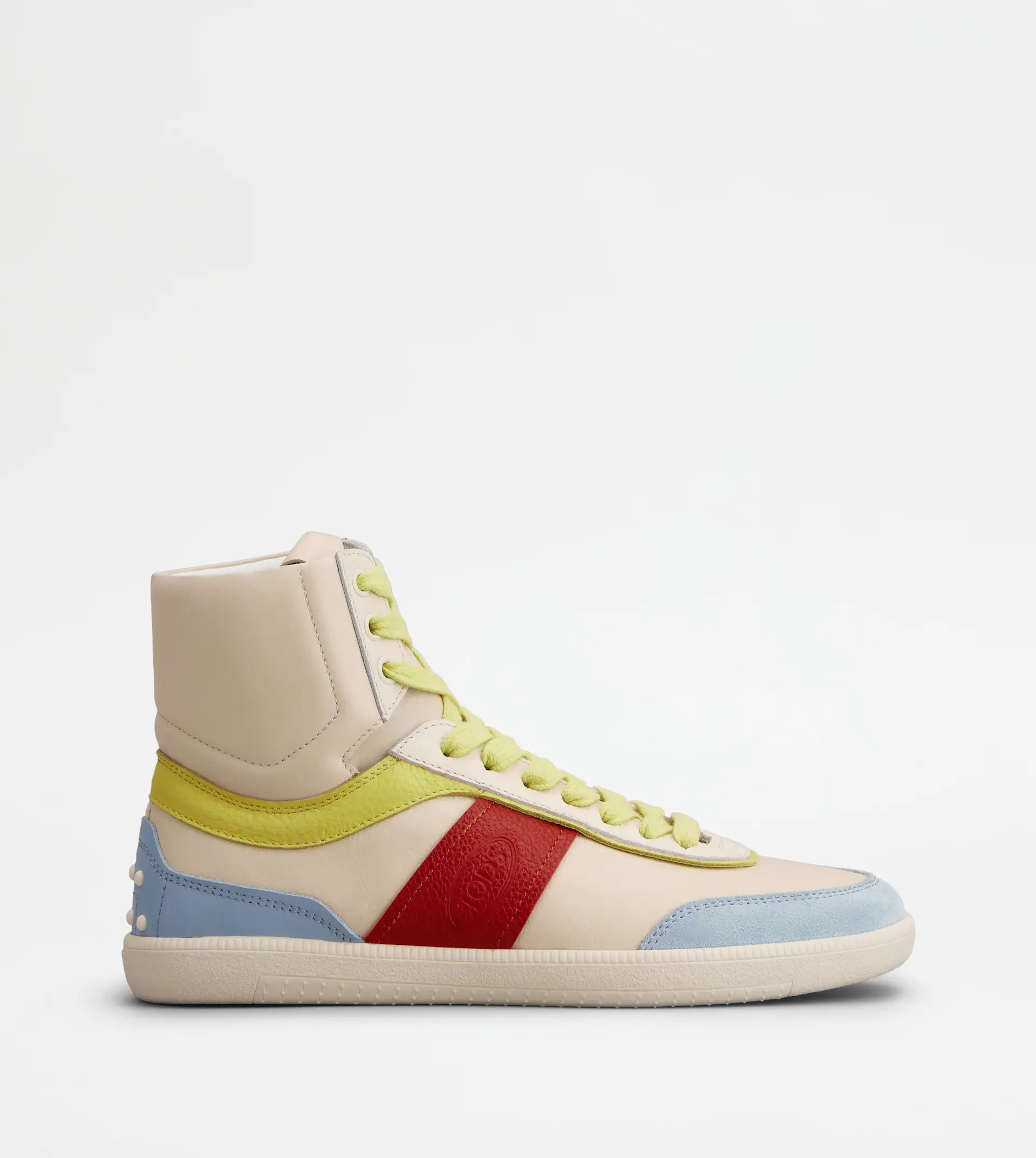 TOD'S TABS SNEAKERS HIGH-TOP IN LEATHER - BEIGE, RED, LIGHT BLUE - 1