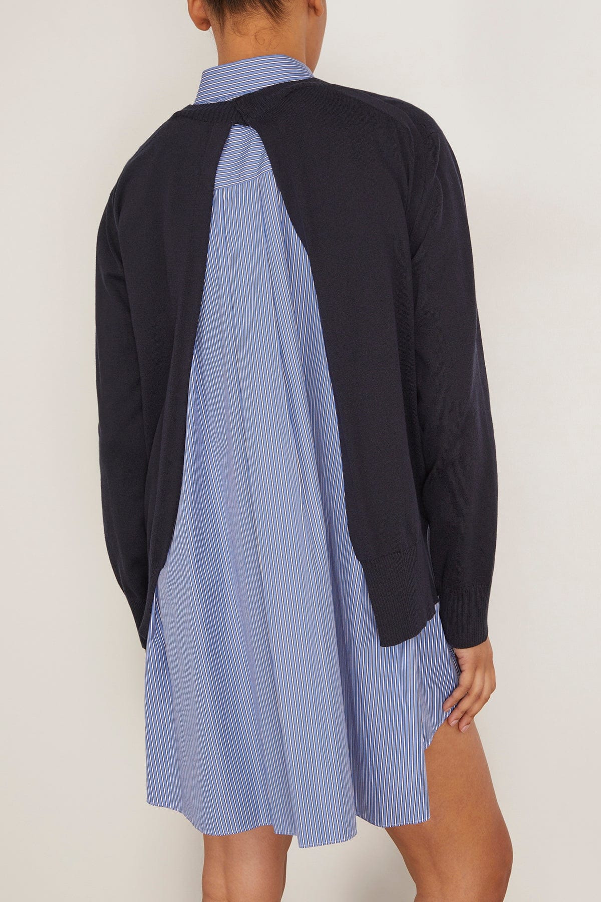 Poplin Cotton Knit Dress in Navy/Blue Stripe - 4