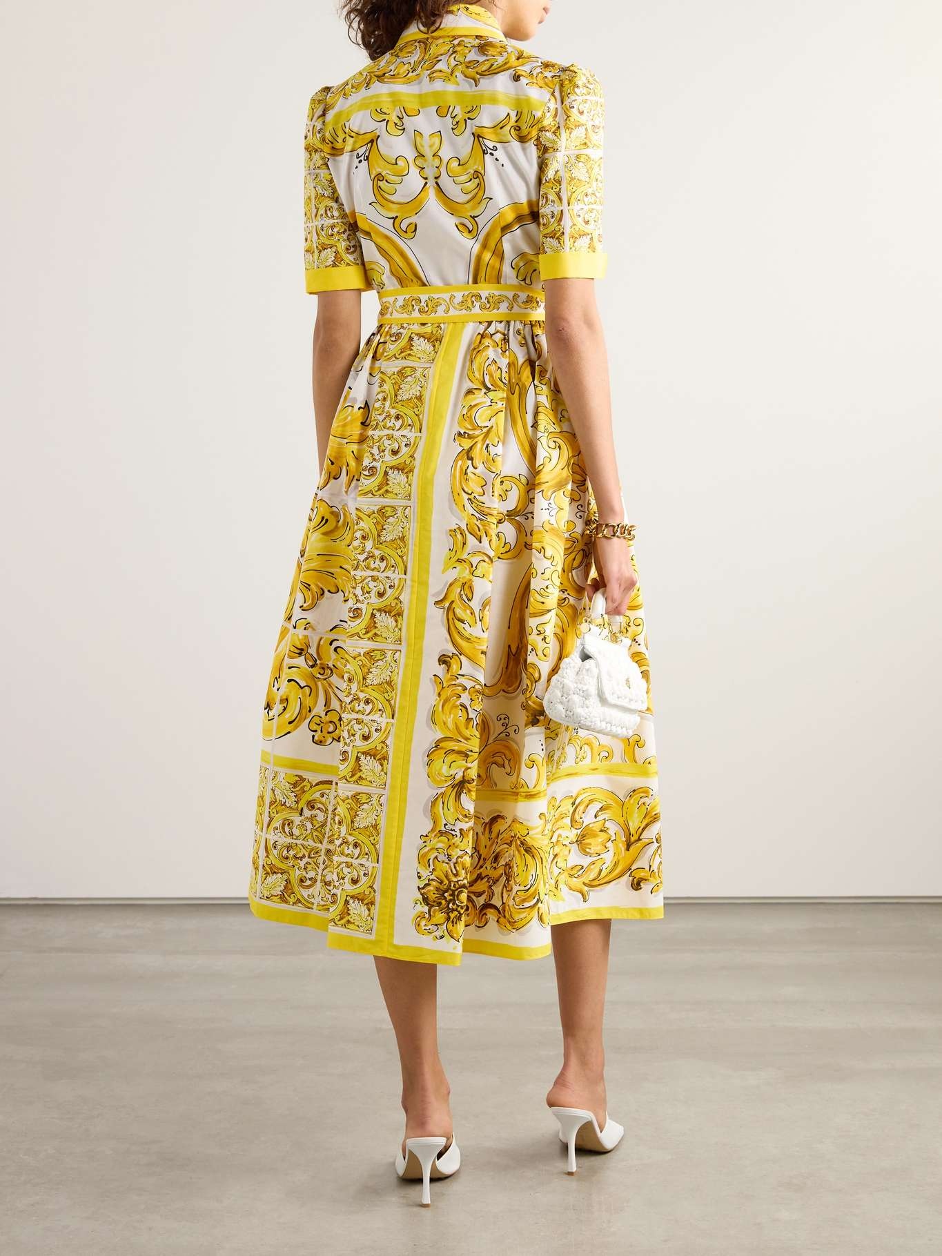 Maiolica belted pleated printed cotton-poplin midi dress - 3