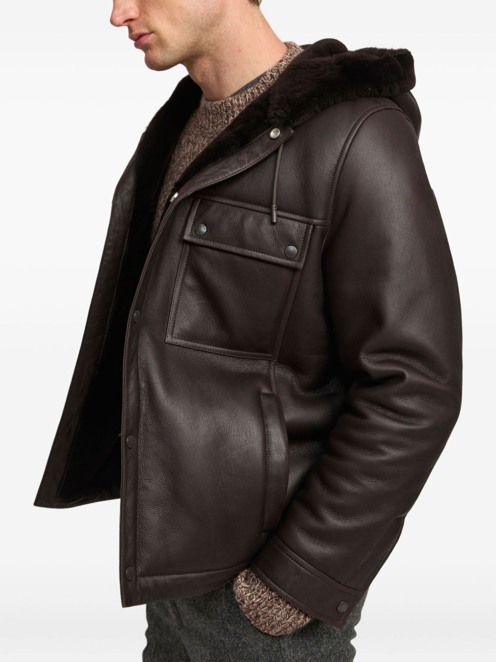 hooded shearling jacket - 3