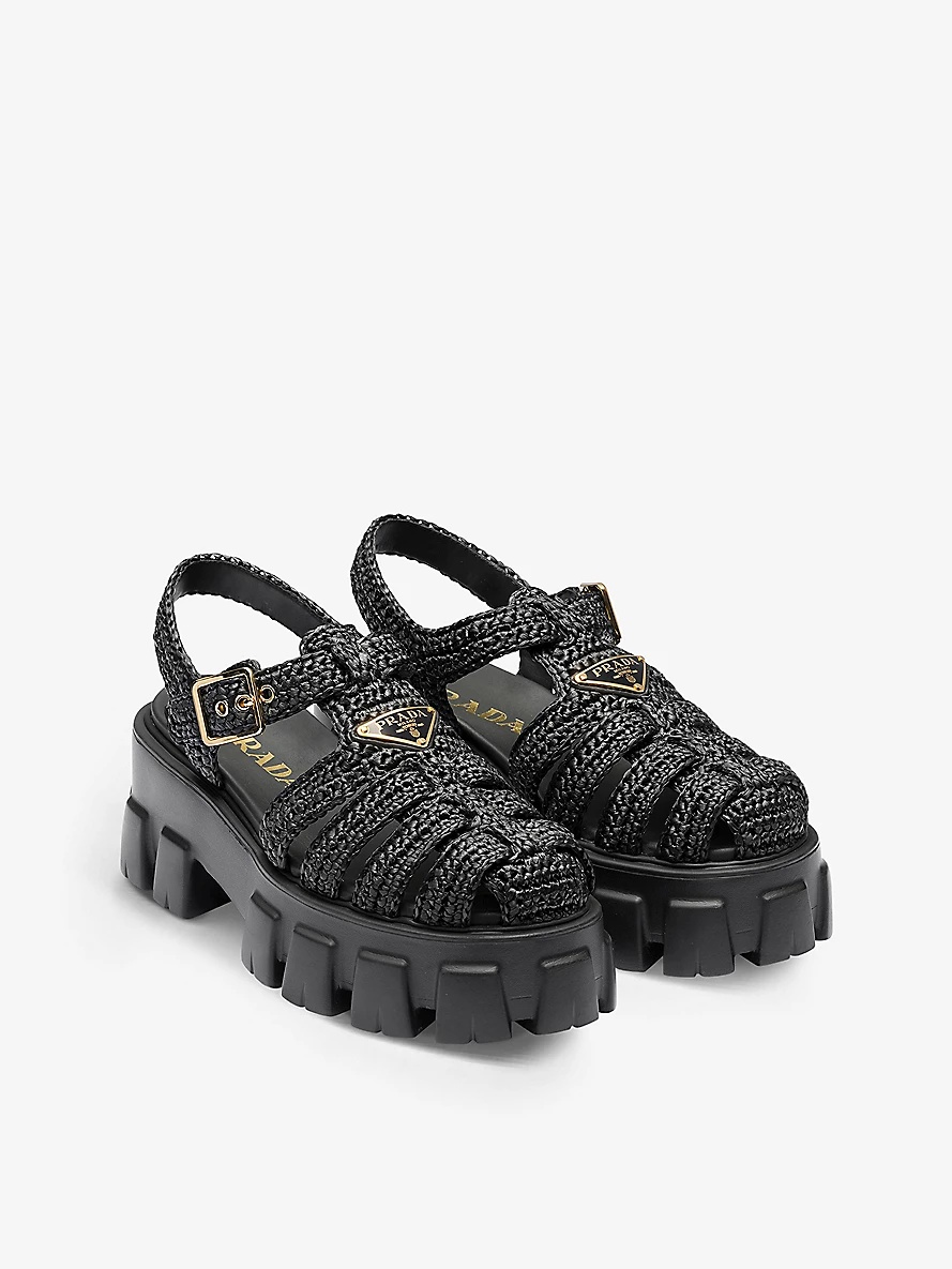 Monolith logo-plaque chunky-sole caged crochet sandals - 3