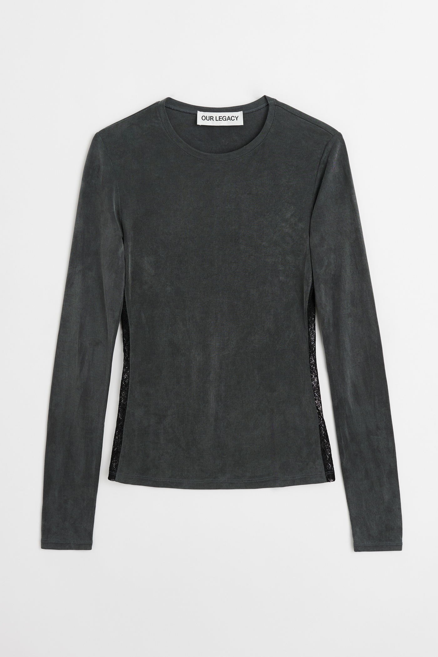Super Slim Longsleeve Dark Grey Lace Cupro. 100% Tencel Luxe Womens Slim Longsleeve T-Shirt With Lac - 1
