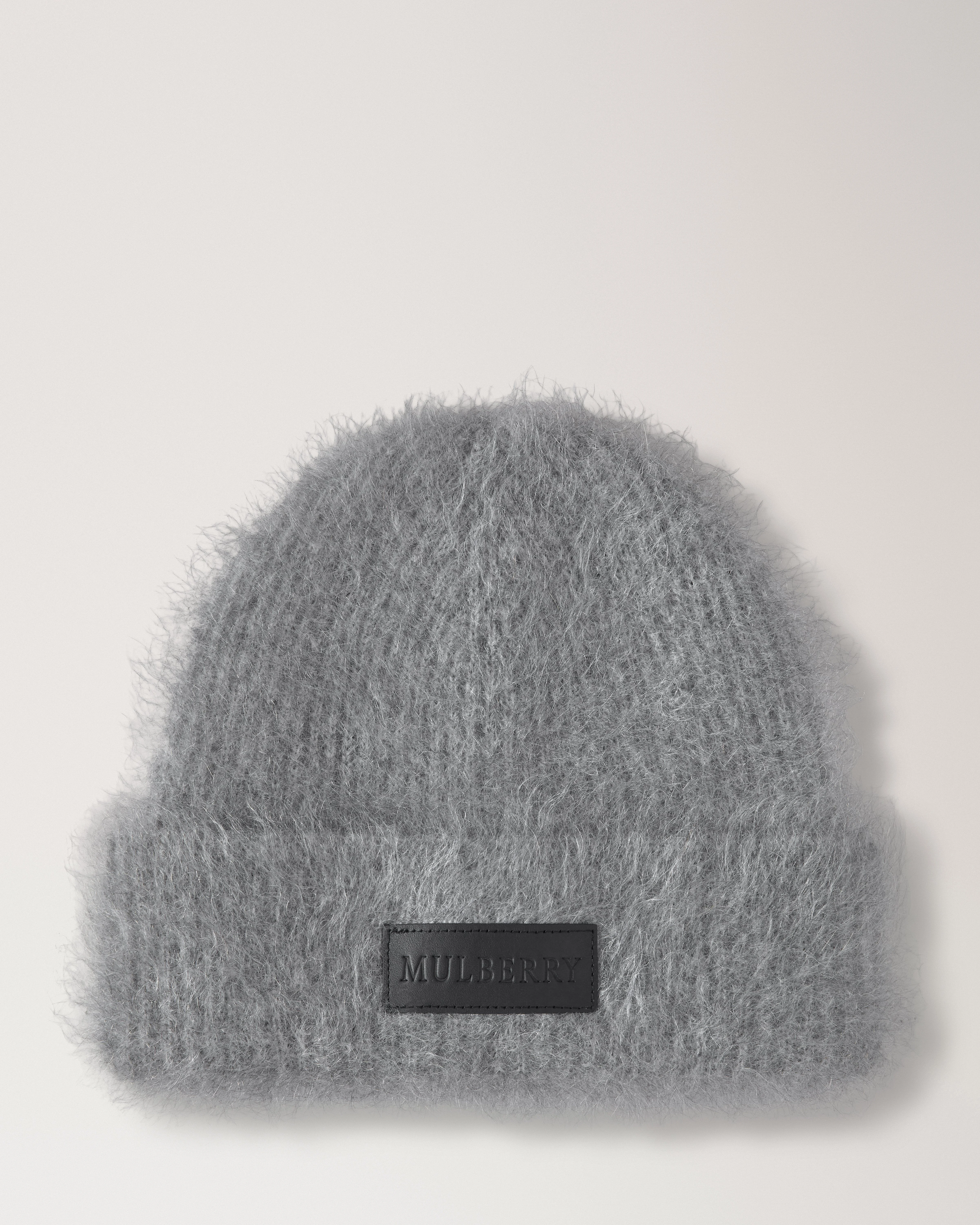 Solid Mohair Beanie Light Grey Wool Blend - 1