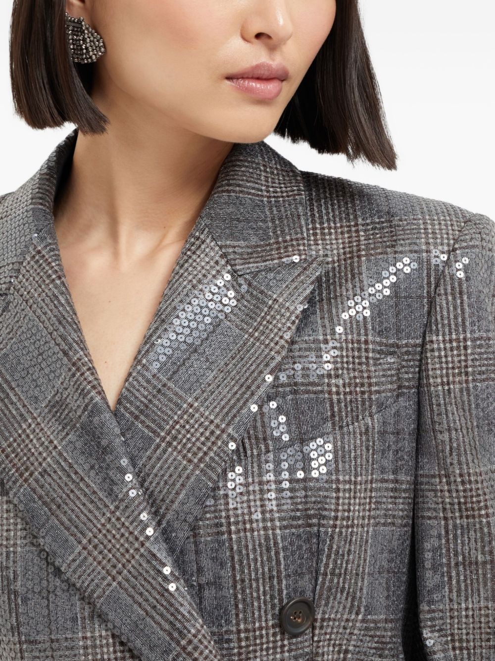 sequin-embellished check-pattern blazer - 5