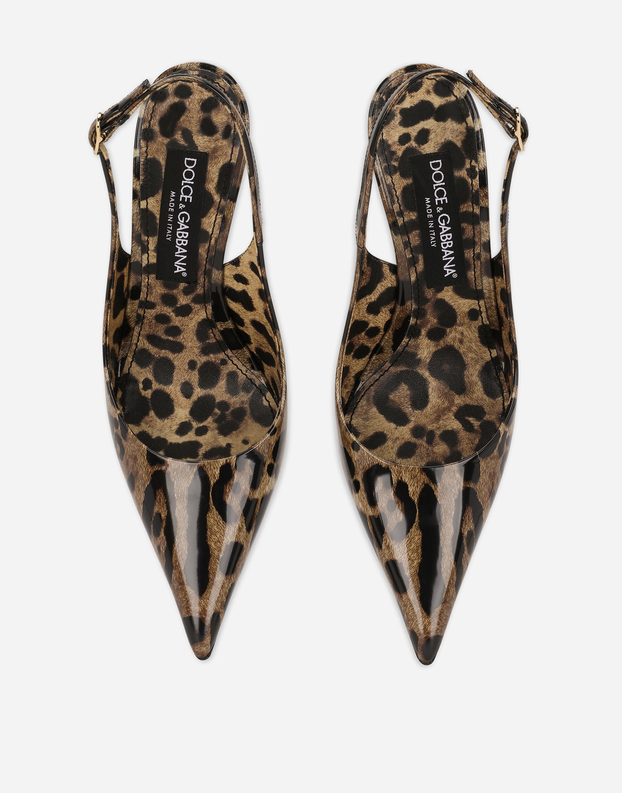 KIM DOLCE&GABBANA Polished calfskin slingbacks with leopard print - 4