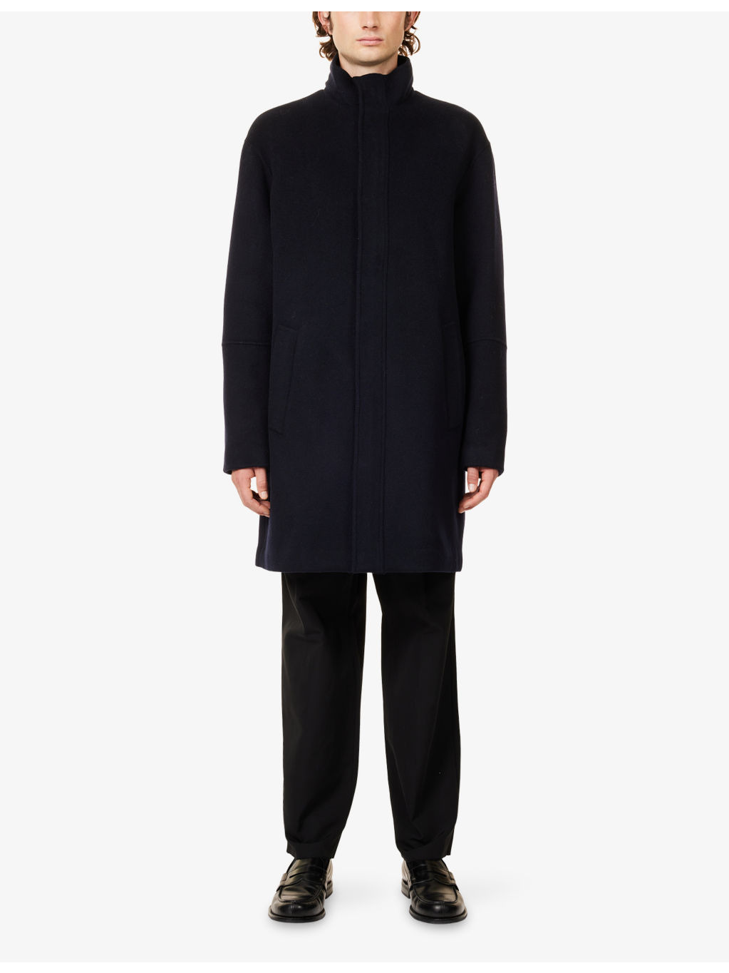Stand-Collar Long-Sleeve Wool Overcoat - 3