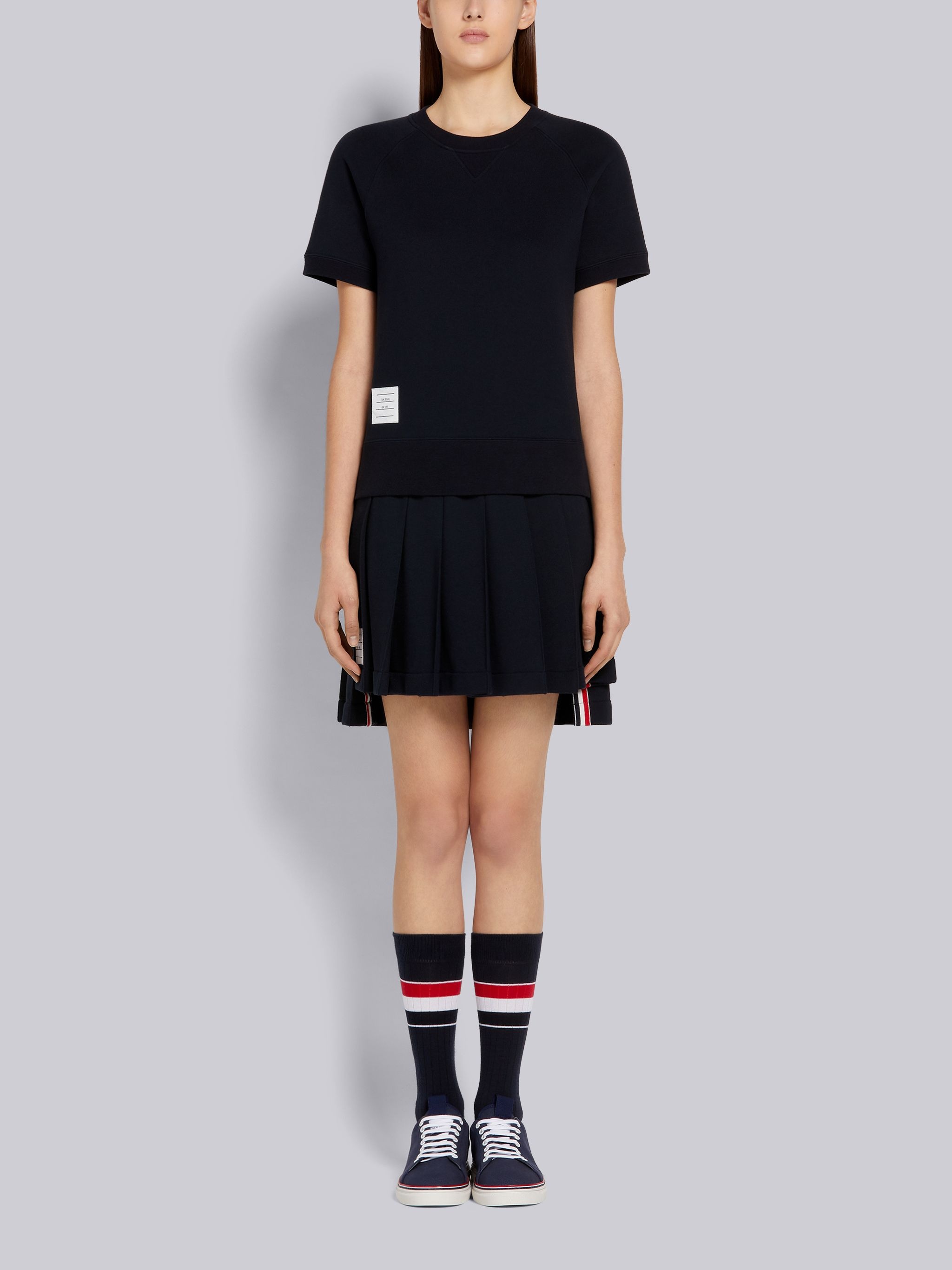 Navy Cotton Loopback Pleated Mini Skirt - 4