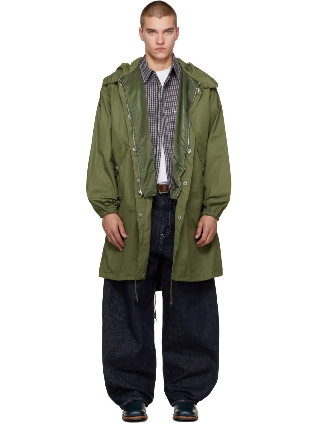 Green Cotton Nylon Weather Coat - 1
