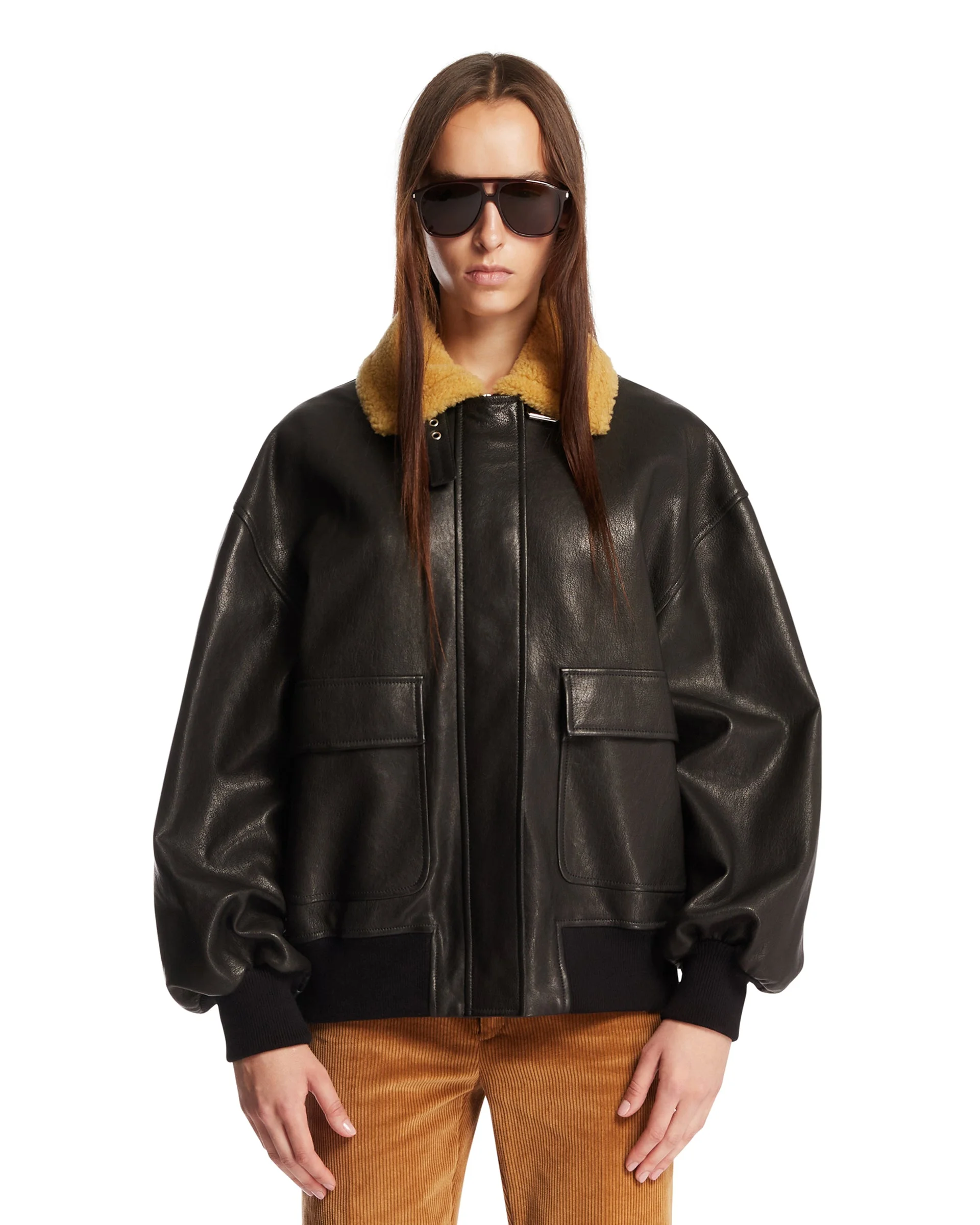 Black Leather Bomber Jacket - 1