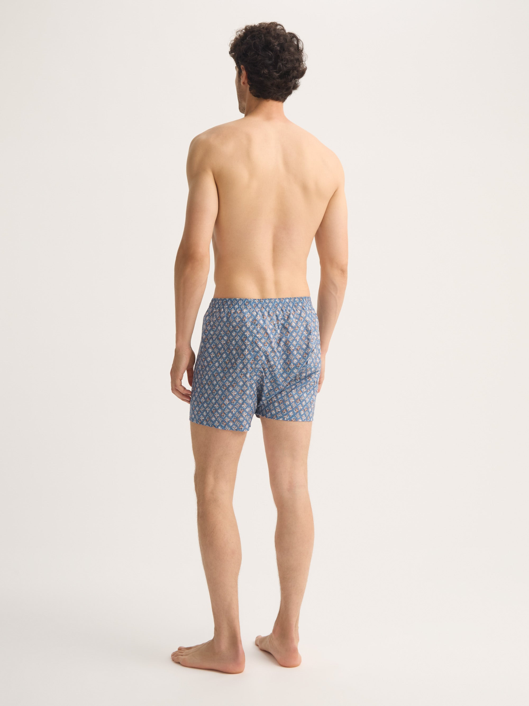 Men's Classic Fit Boxers Cotton Batiste Blue Multicolor Diamond Print - 3