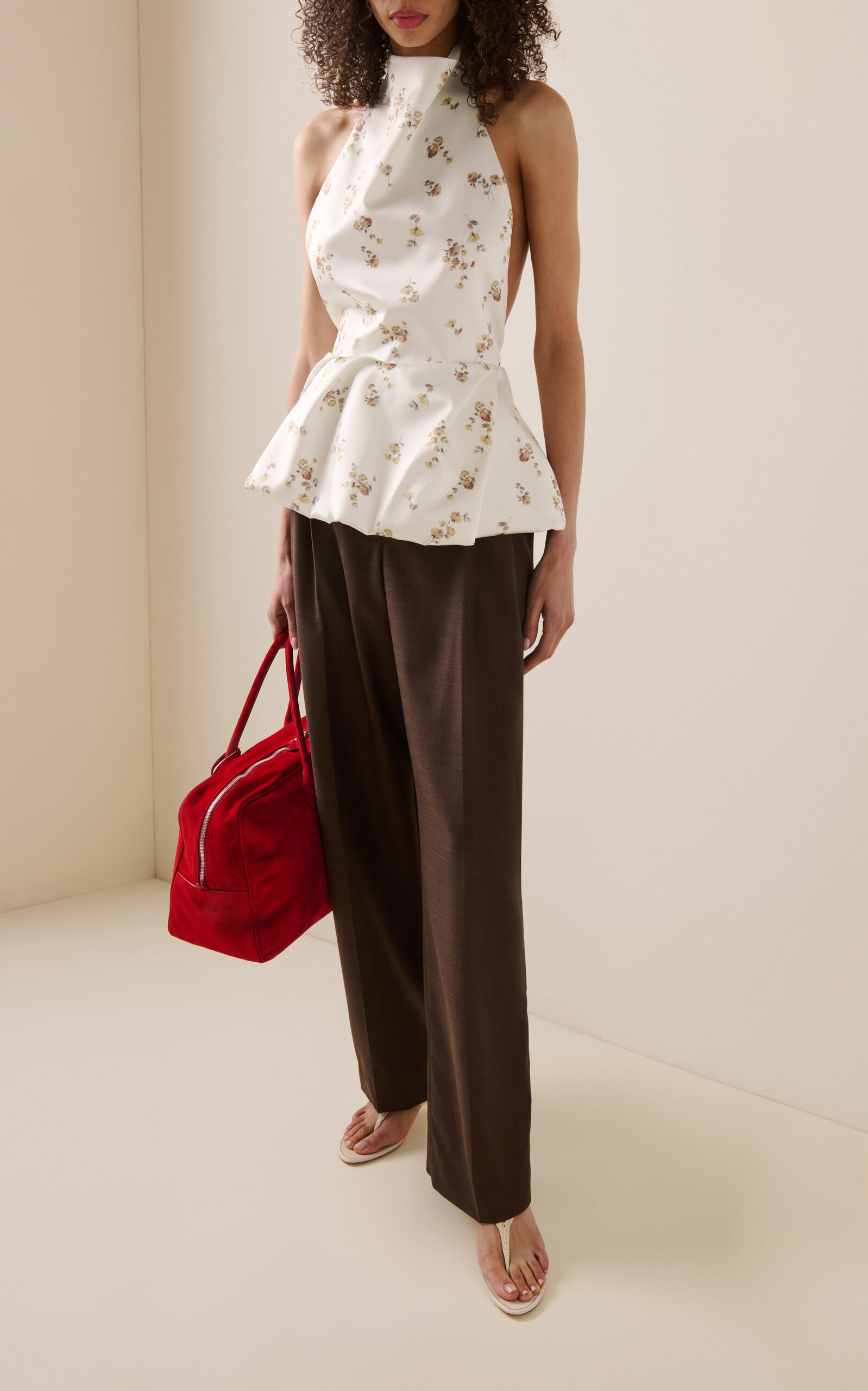 Peplum Cotton-Blend Top ivory - 2