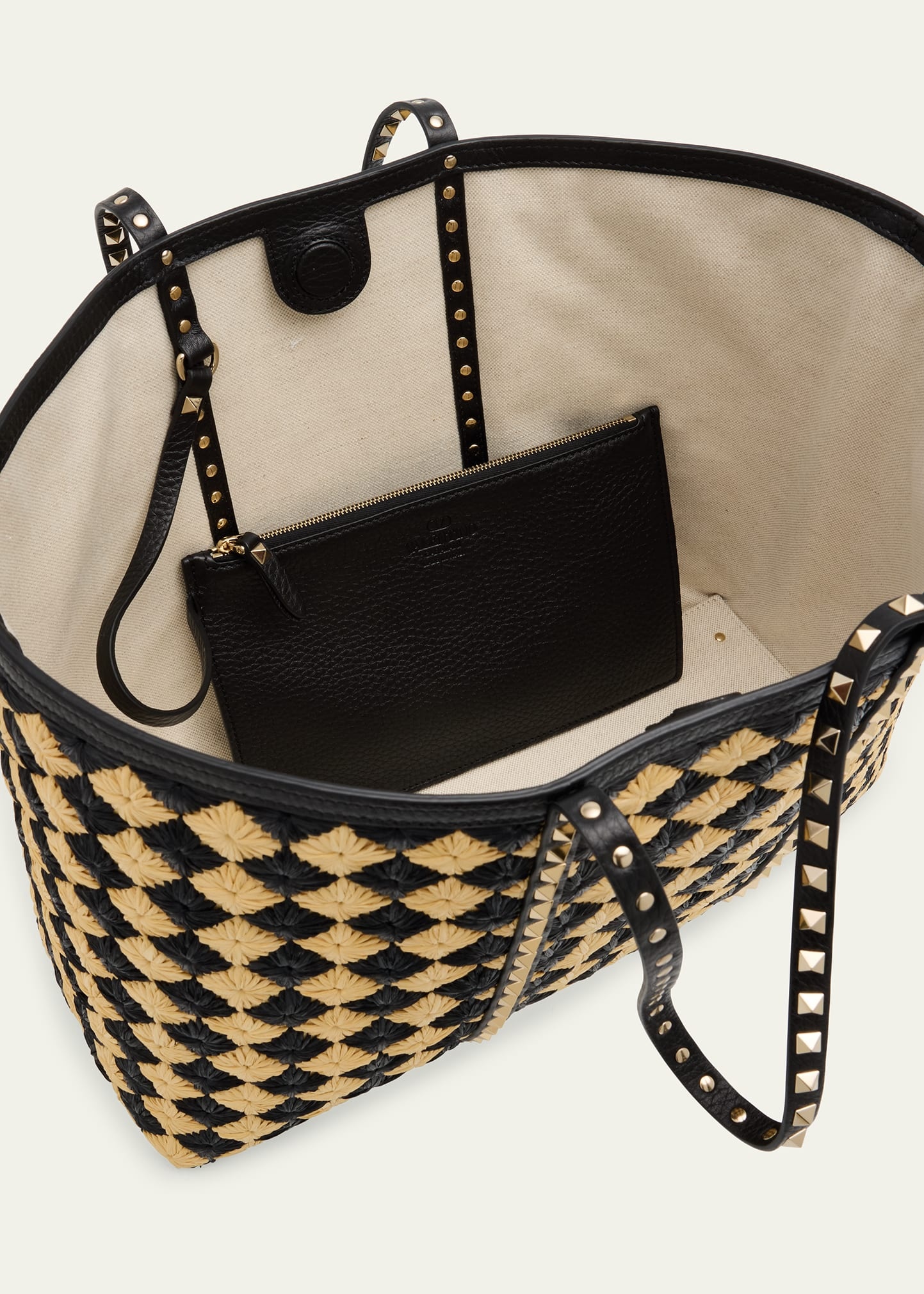 Rockstud Embroidered Raffia Shopping Tote Bag - 4