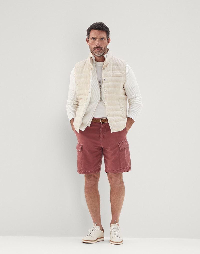 Brunello Cucinelli Garment-dyed basic fit Bermuda shorts in twisted cotton gabardine with cargo pockets outlook