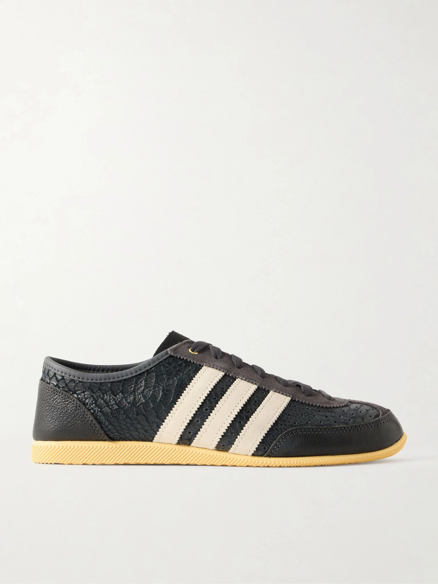Japan Decon W perforated suede-trimmed textured-leather sneakers Black - 1