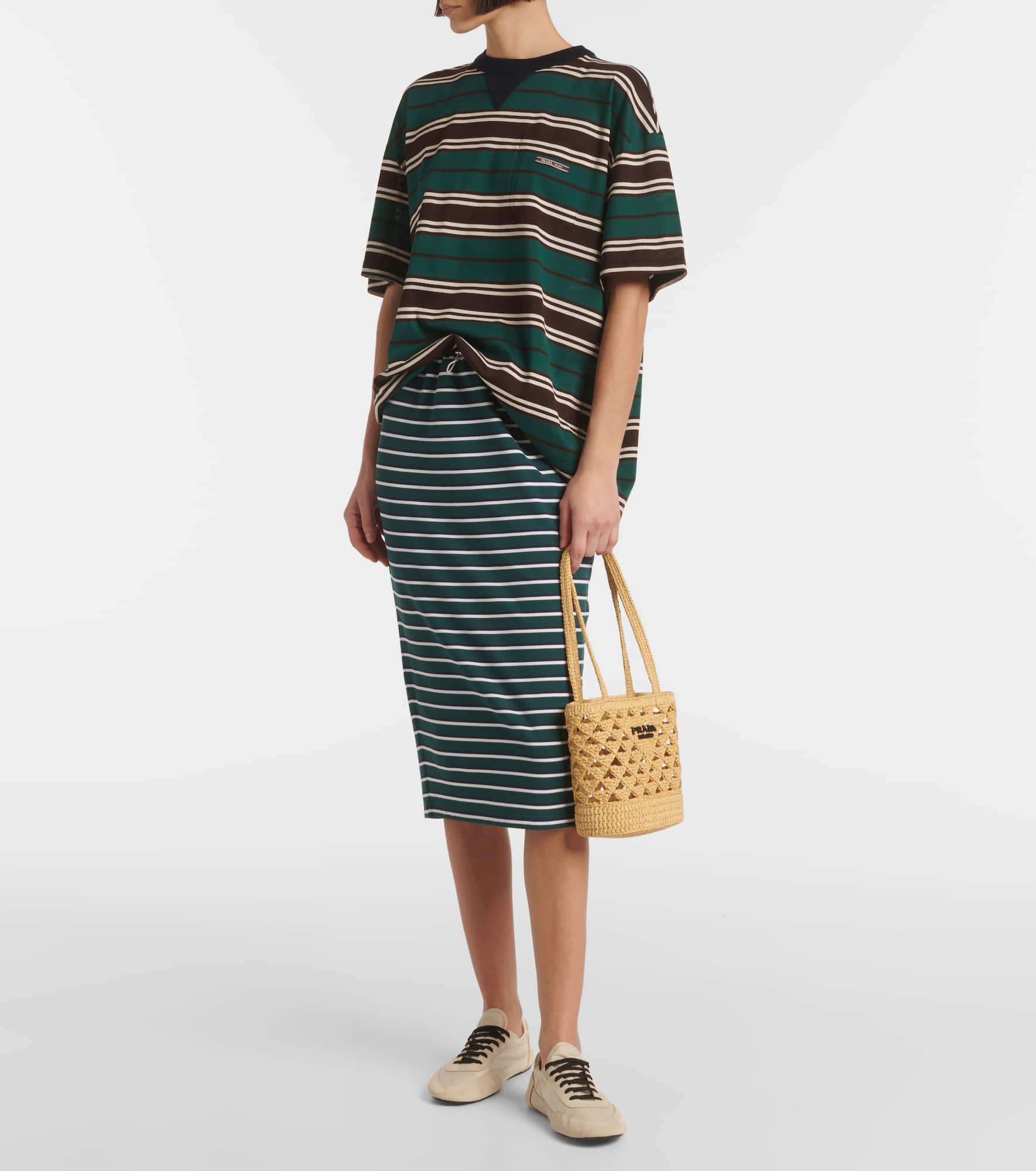 Logo raffia-effect crochet tote bag - 5