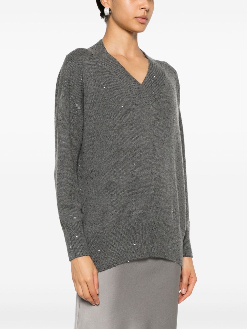 sequin-embellished V-neck jumper - 3