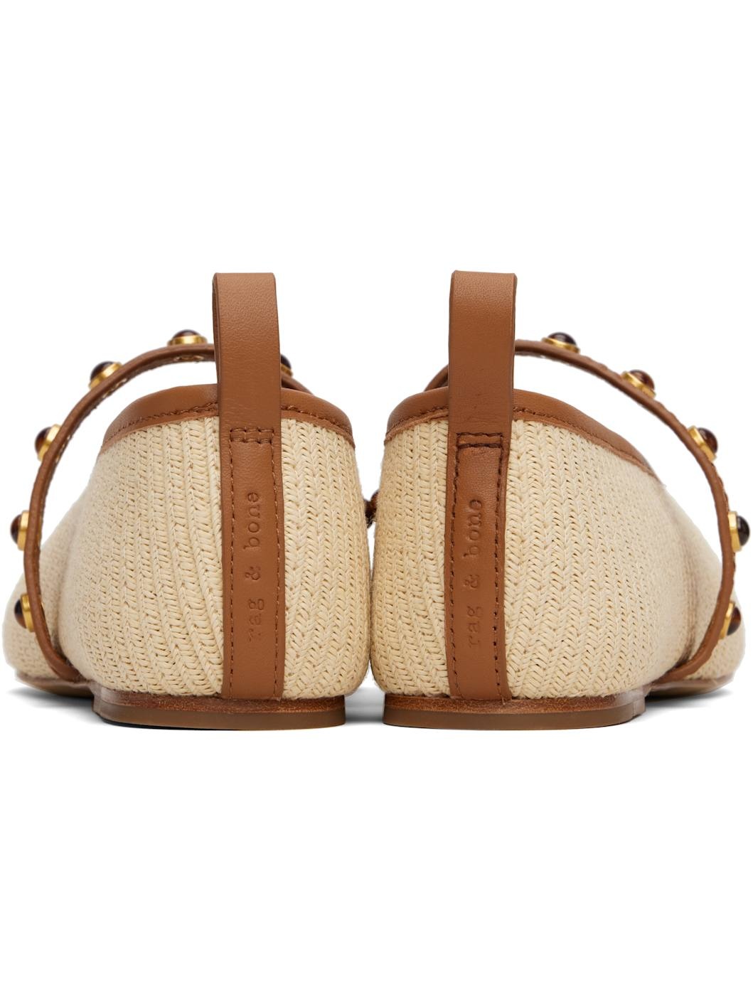 Beige Spire Straw Mary Jane Ballerina Flats - 2