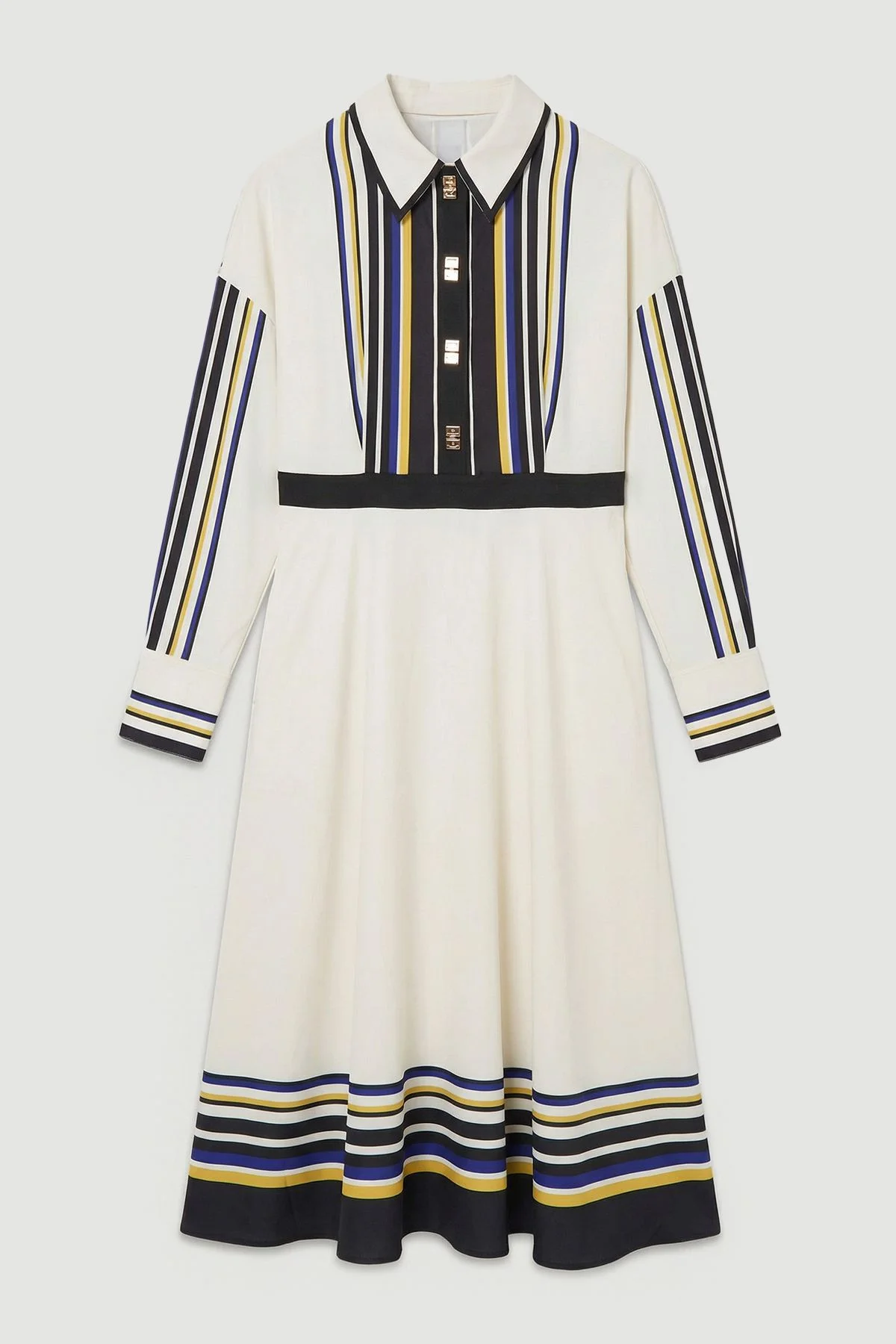 Plus Size Contrast Stripe Twill Woven Maxi Shirt Dress - 1