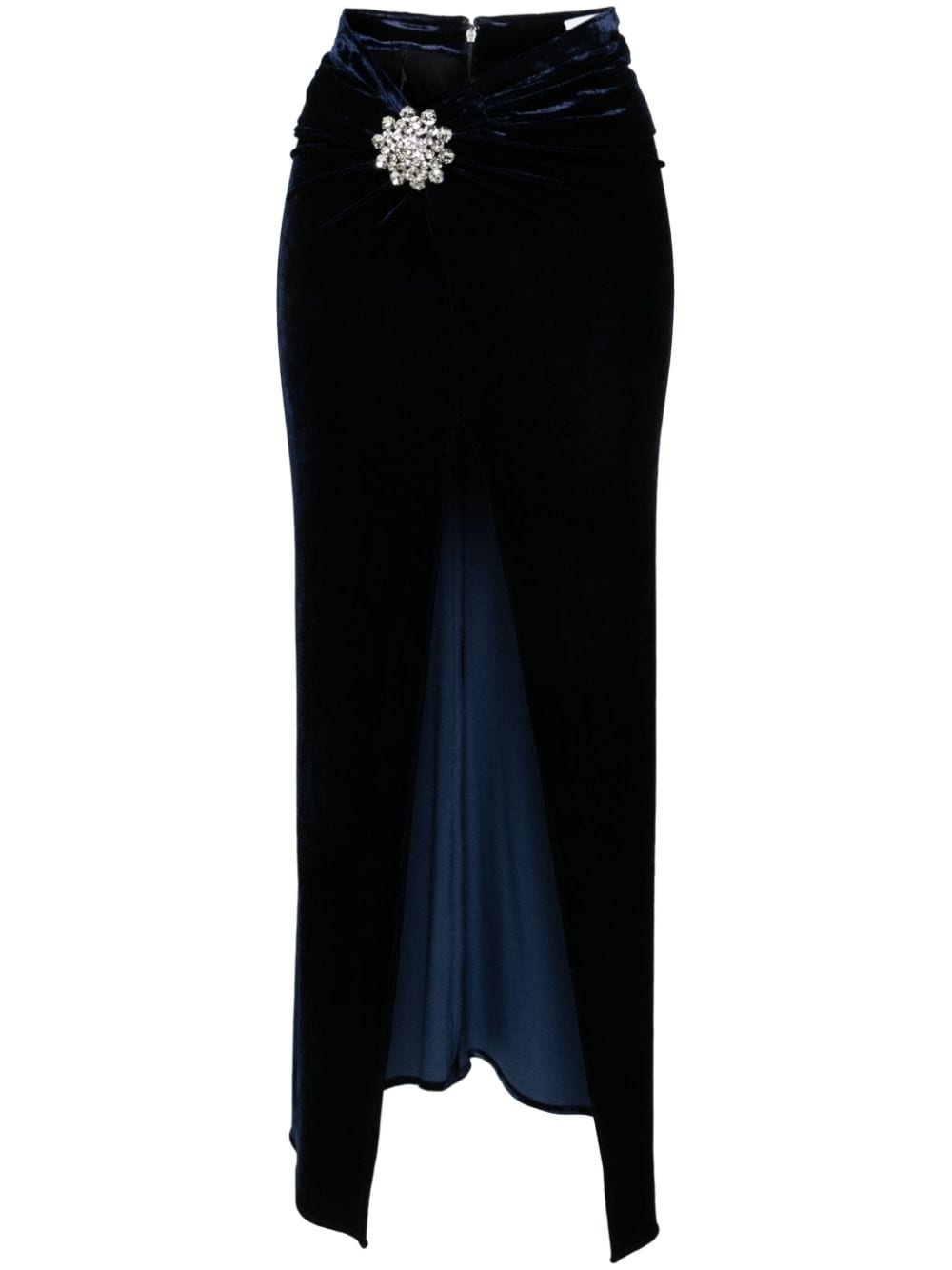 crystal-brooch velvet midi skirt - 1