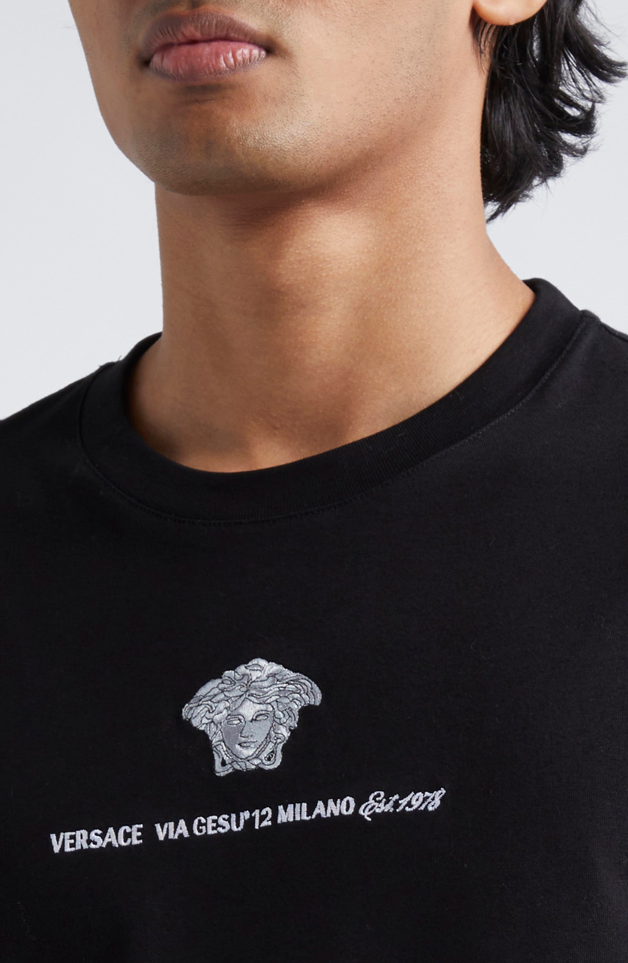 Versace Medusa Embroidered Cotton T-Shirt in Black at Nordstrom - 4